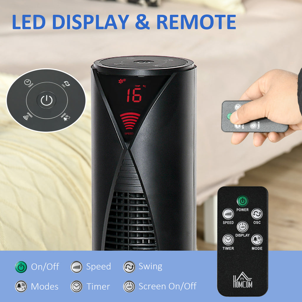Freestanding Tower Fan Cooling for Home Bedroom with 3 Speed, 12h Timer, Oscillating, LED Sensor Panel, Remote Controller, White
