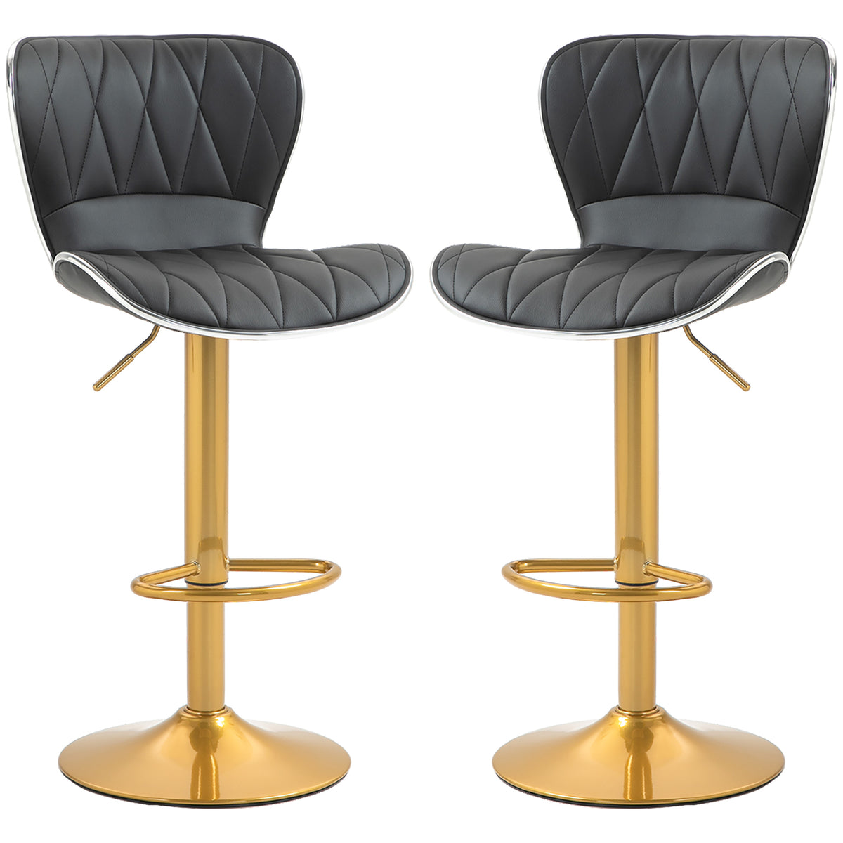 Counter Height Bar Stools Set of 2, Adjustable Height Bar Chairs with Swivel Seat, PU Leather Upholstery