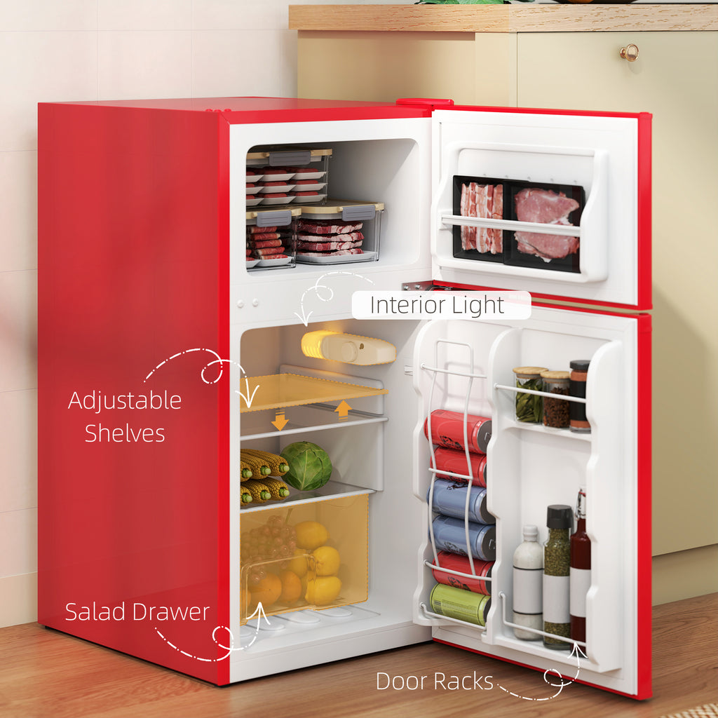 3.2 Cu Ft Compact Refrigerator, Mini Fridge with Freezer, Adjustable Shelves and Reversible Doors for Bedroom, Black