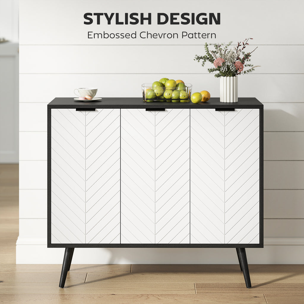 Modern Sideboard and Buffet, Dining Room Cabinet with Adjustable Shelves and 4 Doors, Black