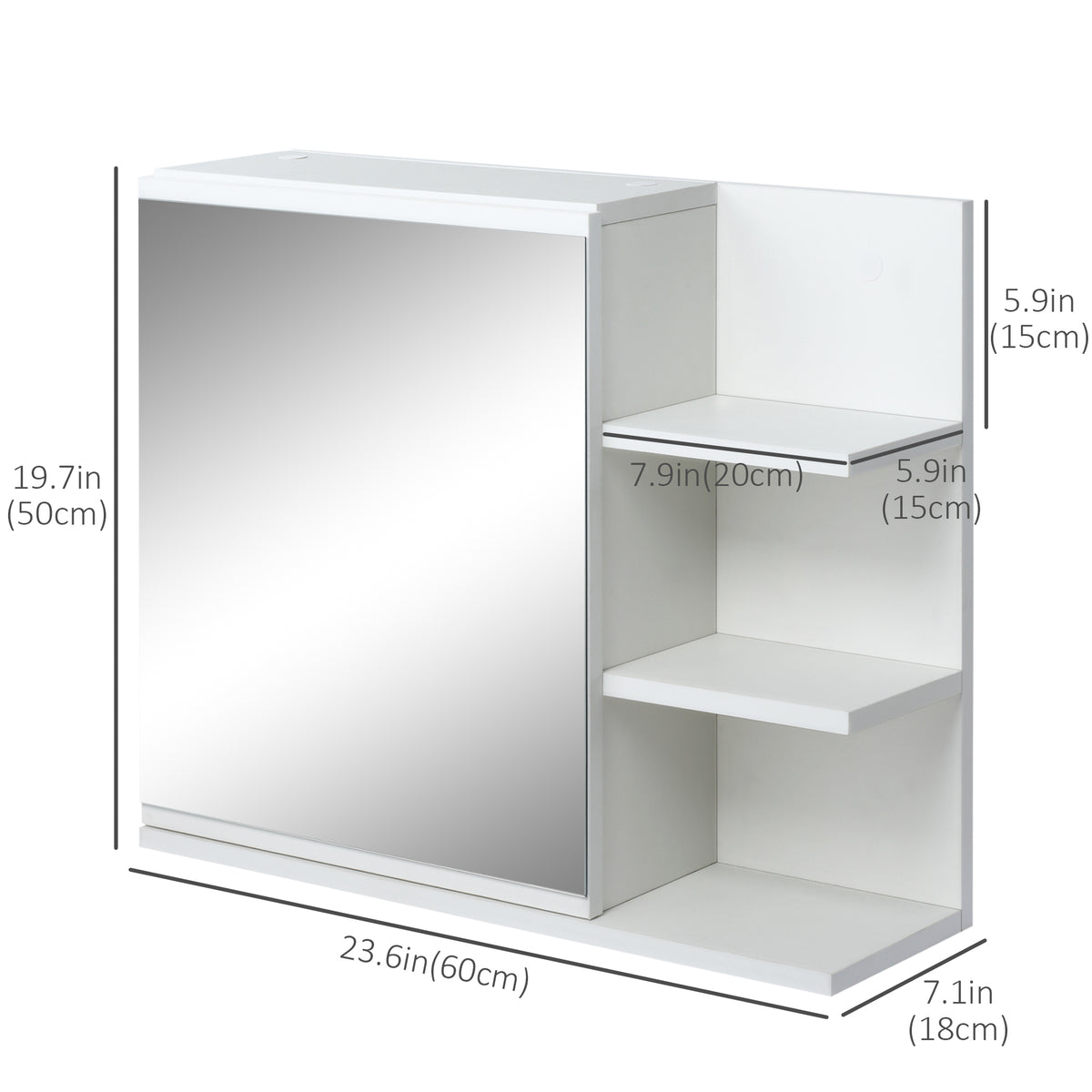 Bathroom Storage Cabinet with Mirror, Wall Mounted Medicine Cabinet with 3 Open Shelves and 2-tier Cupboard