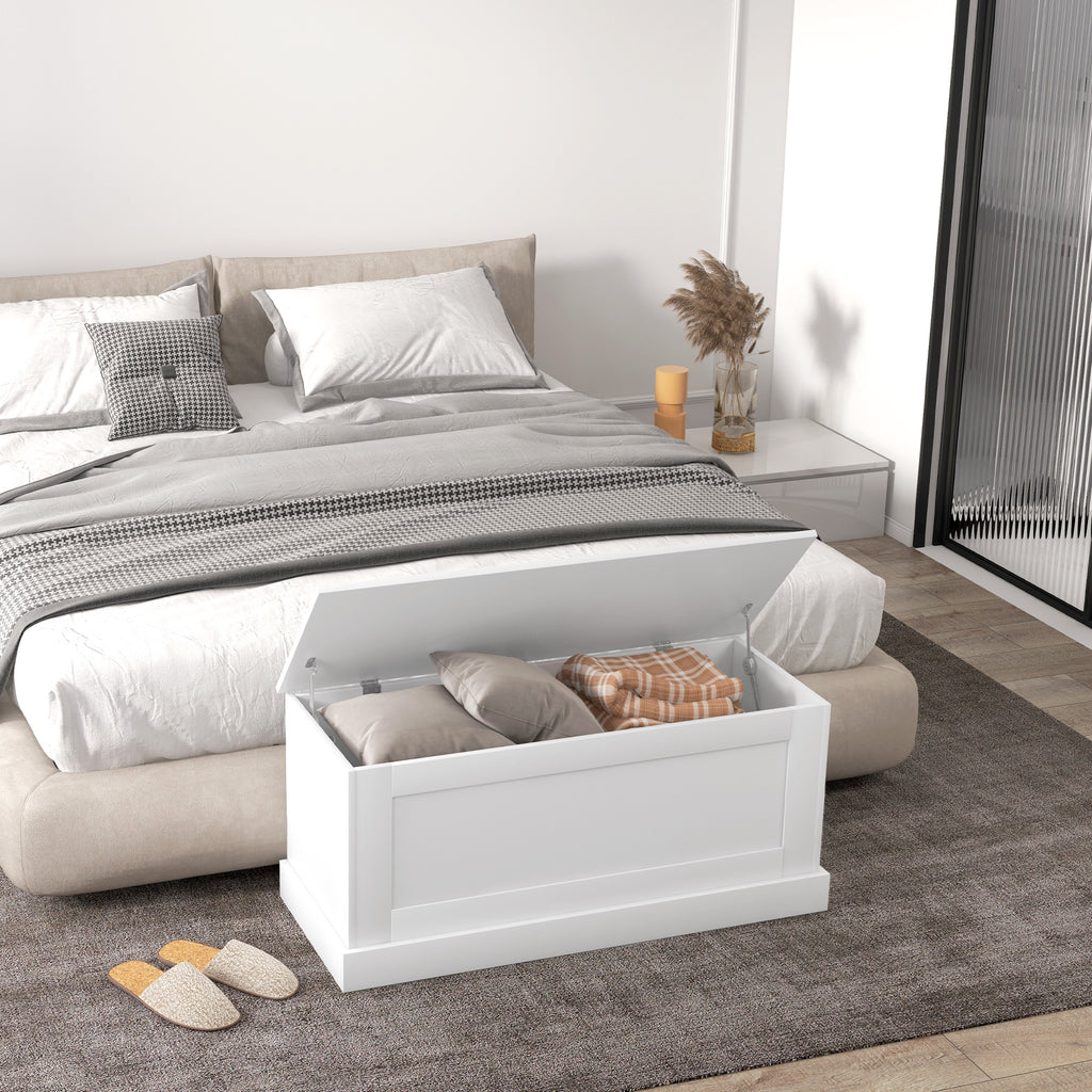 31.5 Inches Storage Chest, Storage Trunk with Safety Hinge, Wooden Box for Living Room, White Wood Grain