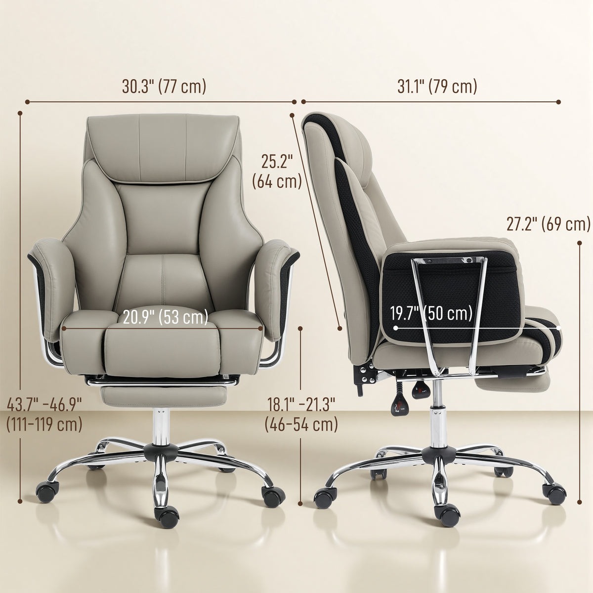 Reclining Office Chair, Overstuffed Executive Desk Chair with High Back, PU Leather, Footrest, Swivel Wheels, Black
