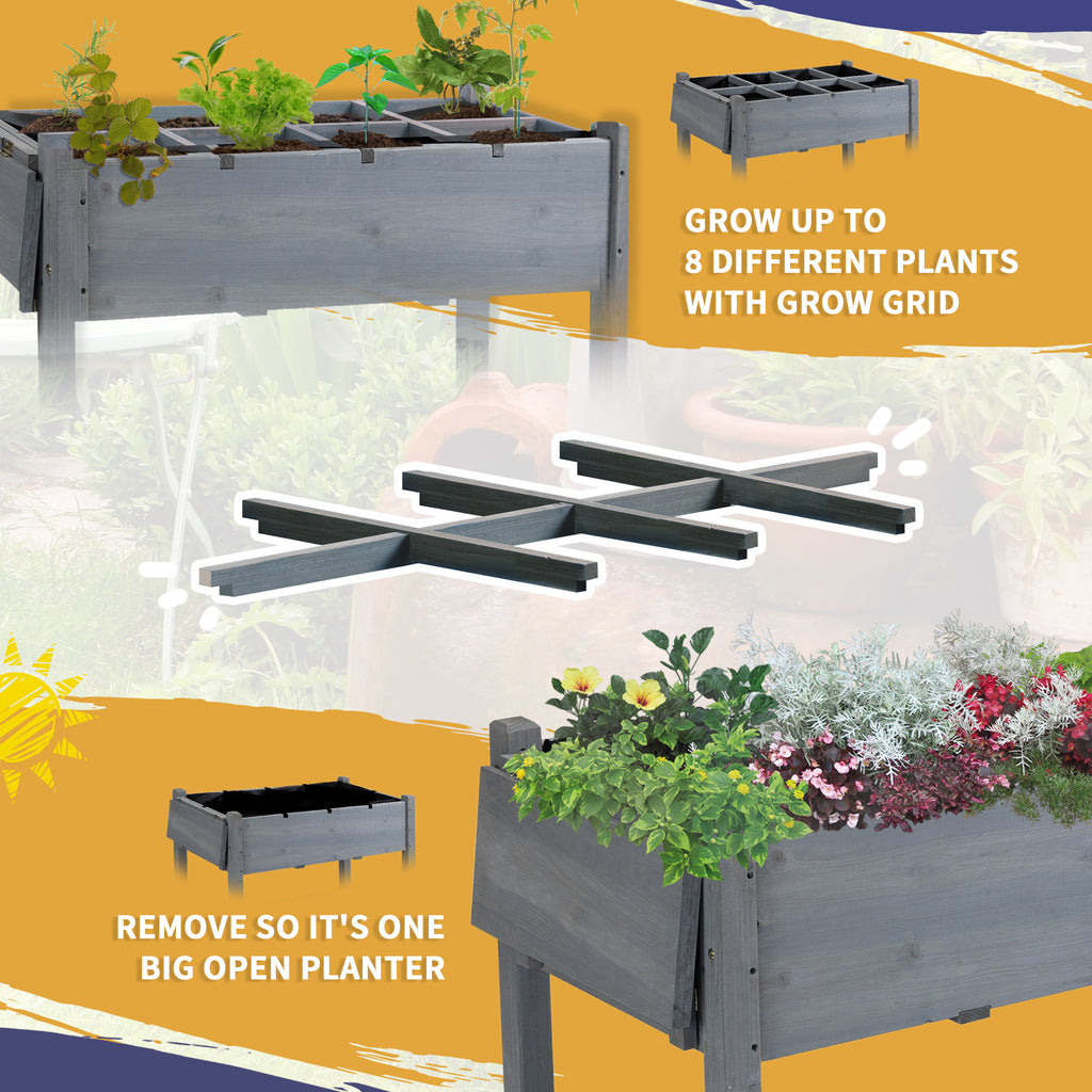 Raised Garden Bed with 8 Grids and Storage Shelf, Elevated Planter Box with Legs, for Vegetables Flowers Herbs, Brown