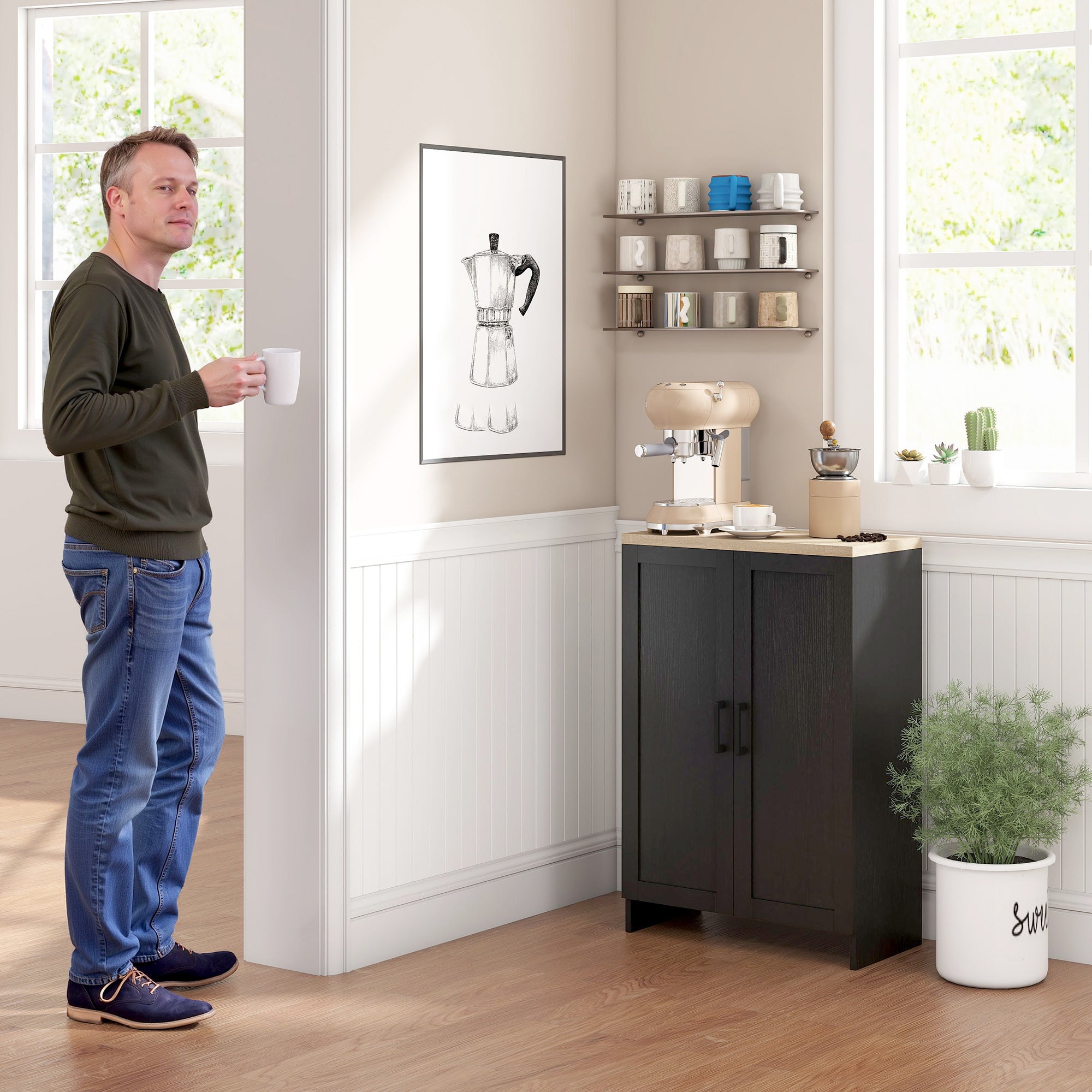 Modern Storage Cabinet with Doors and Adjustable Shelf for Kitchen, Living room, 23.6" x 11.8" x 35.4", White