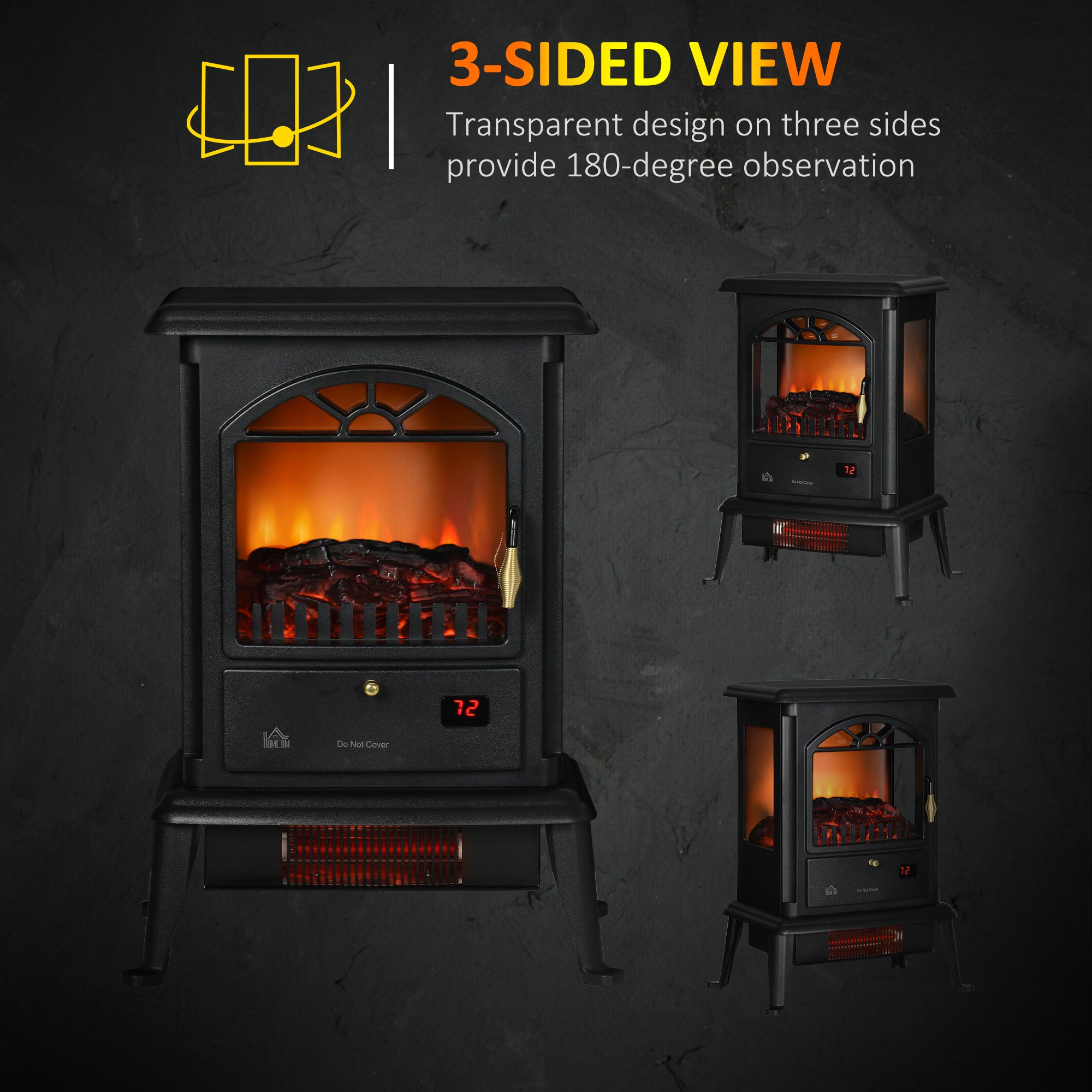 22" Infrared Electric Fireplace Stove, Freestanding Fireplace Heater with 3D Flame Effect, Adjustable Temperature, Timer, 1000W/1500W, Black
