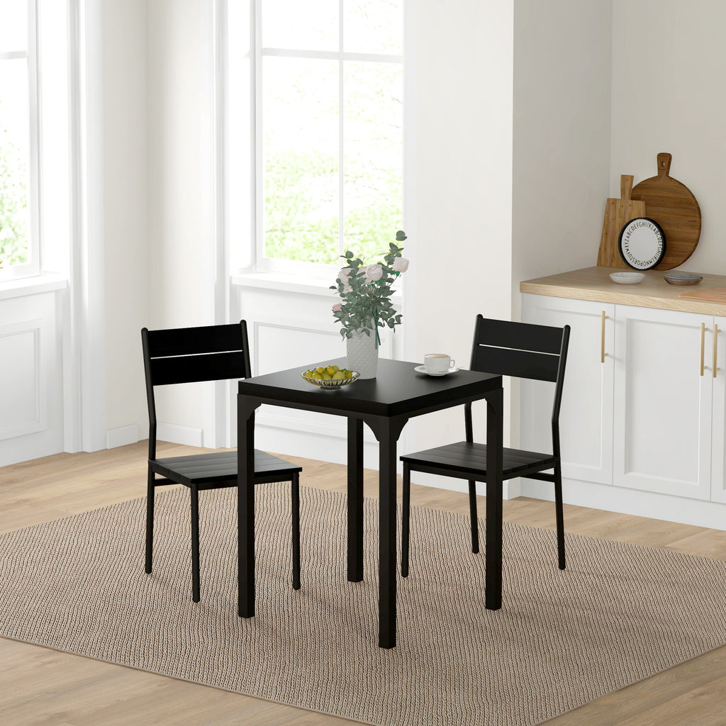 Dining Table Set for 2, 3 Piece Kitchen Table and Chairs with Metal Legs for Small Spaces, Black