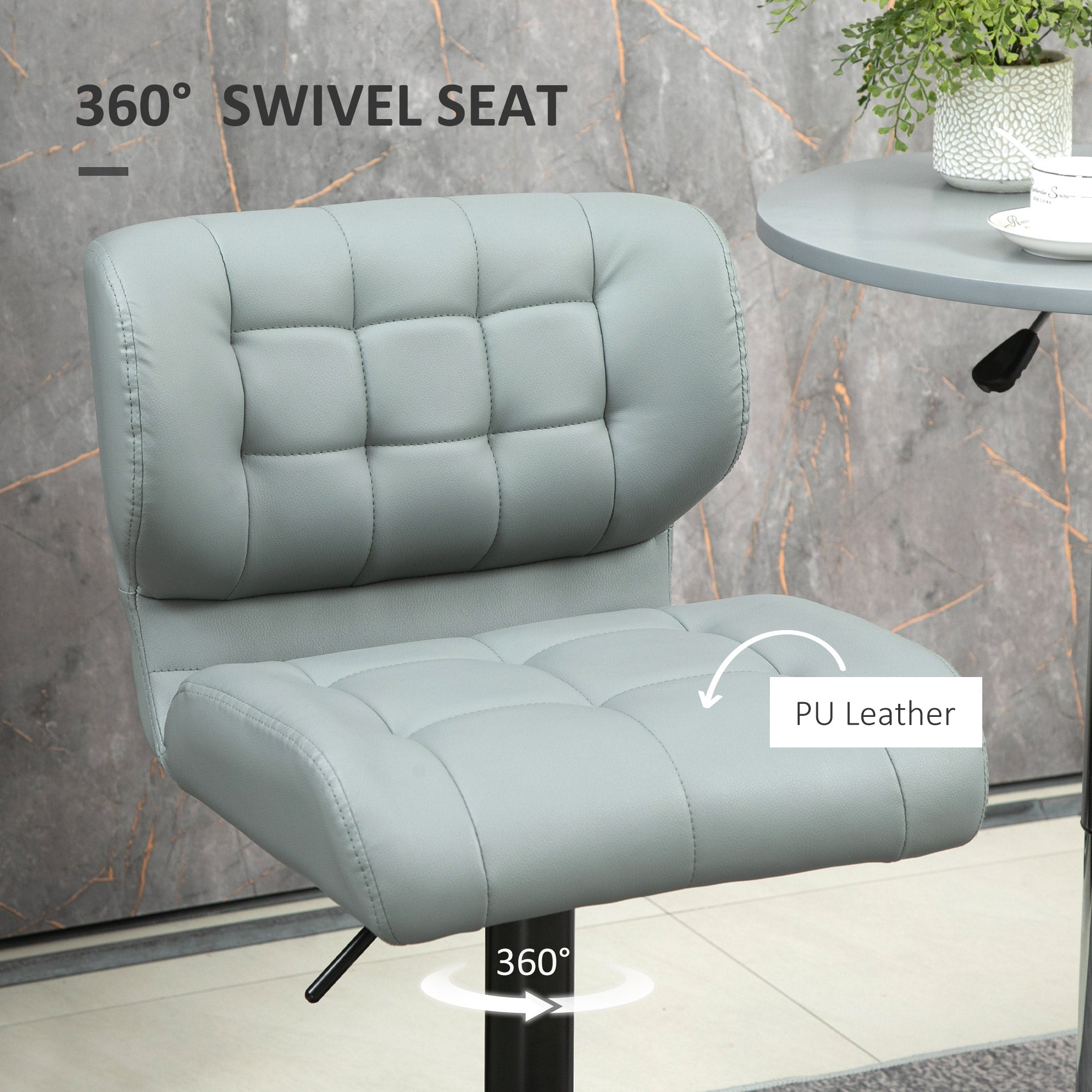 Swivel PU Leather Barstools Set of 2 Adjustable Bar Stools with Footrest Back for Kitchen Counter Dining Room Black
