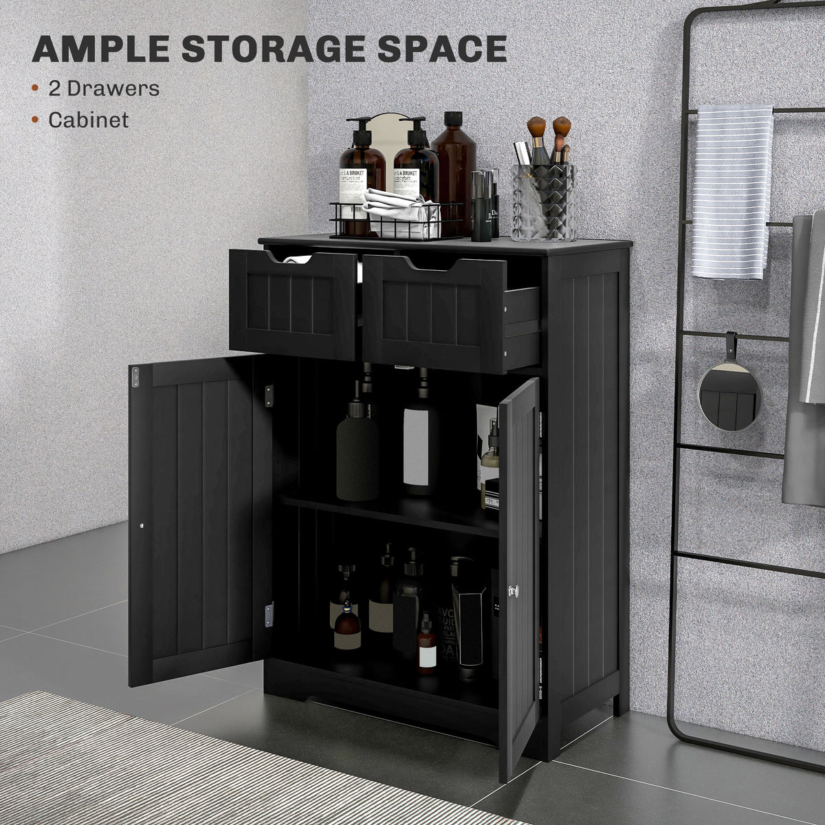 Bathroom Cabinet, Bathroom Storage Cabinet with 2 Drawers, Adjustable Shelf for Living Room, Entryway, White