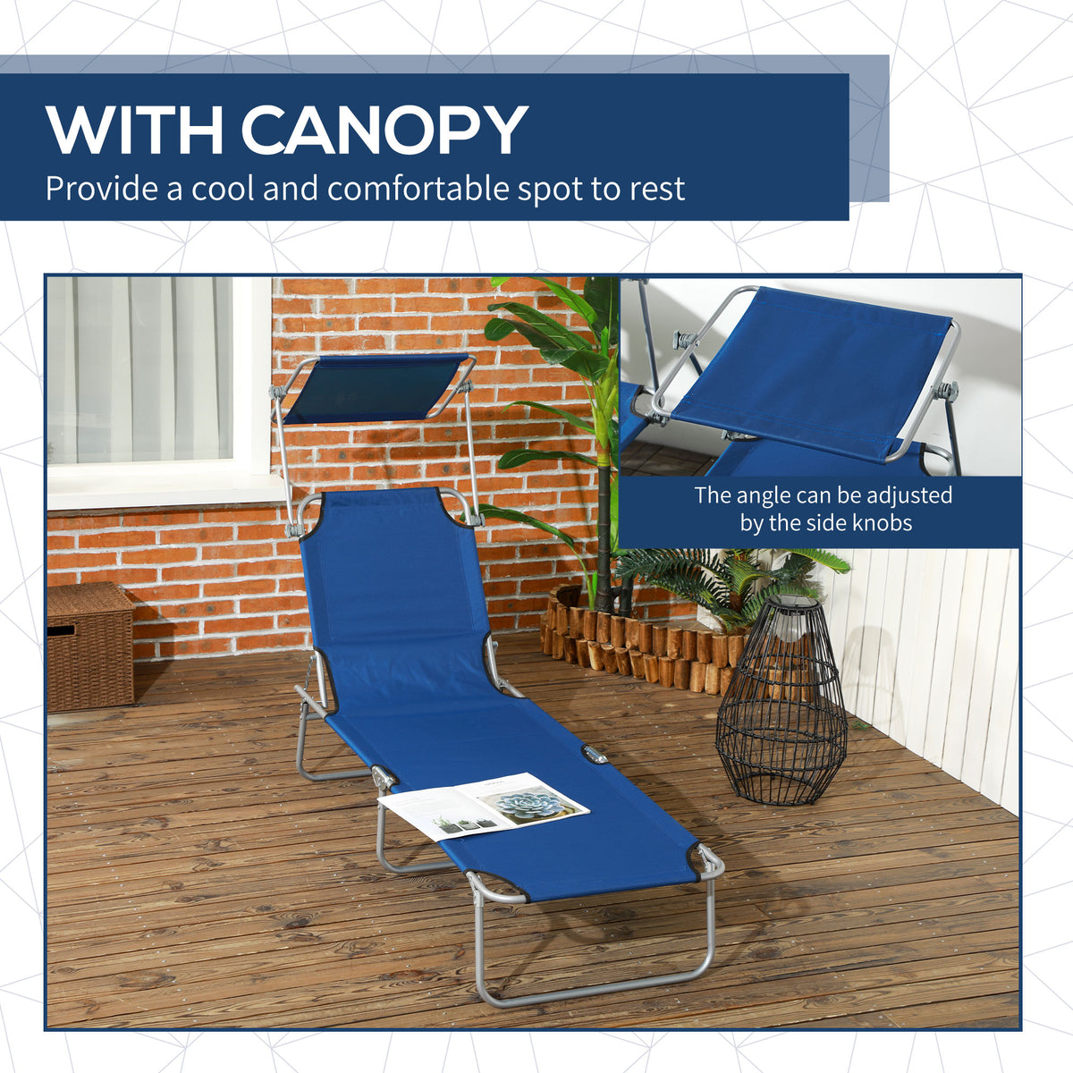 2Pcs Outdoor Lounge Chair, Adjustable Folding Chaise Lounge with Sun Shade for Beach, Camping, Hiking, Grey