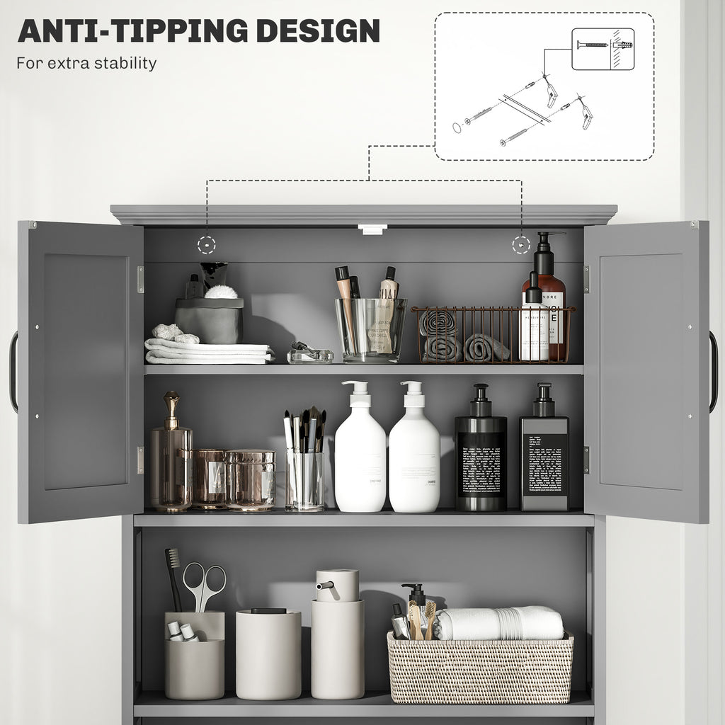 Modern Over The Toilet Storage, Bathroom Cabinets Over Toilet with Open Shelves and Double Door Cabinet, White