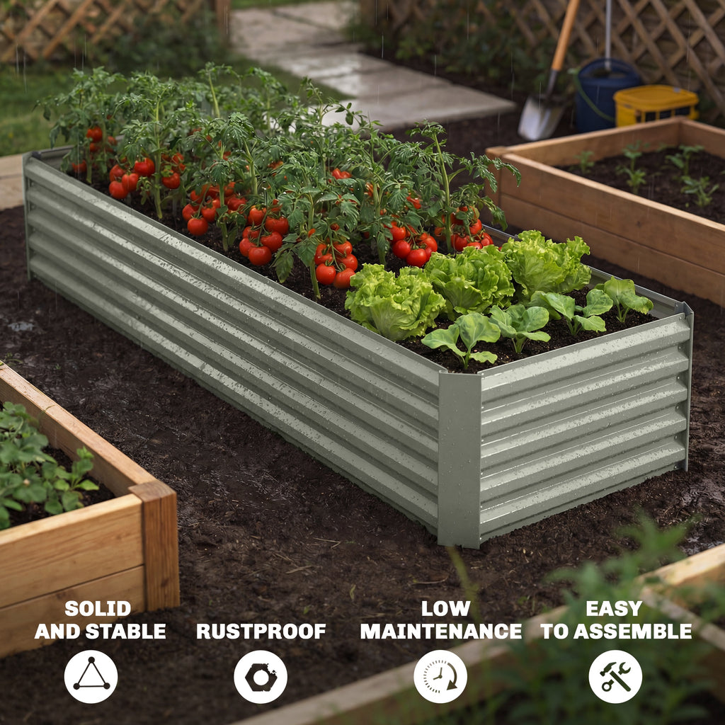 8 x 2.6 x 1.5ft Galvanized Raised Garden Bed, Reinforced Outdoor Planter Box with Open Bottom, Light Green