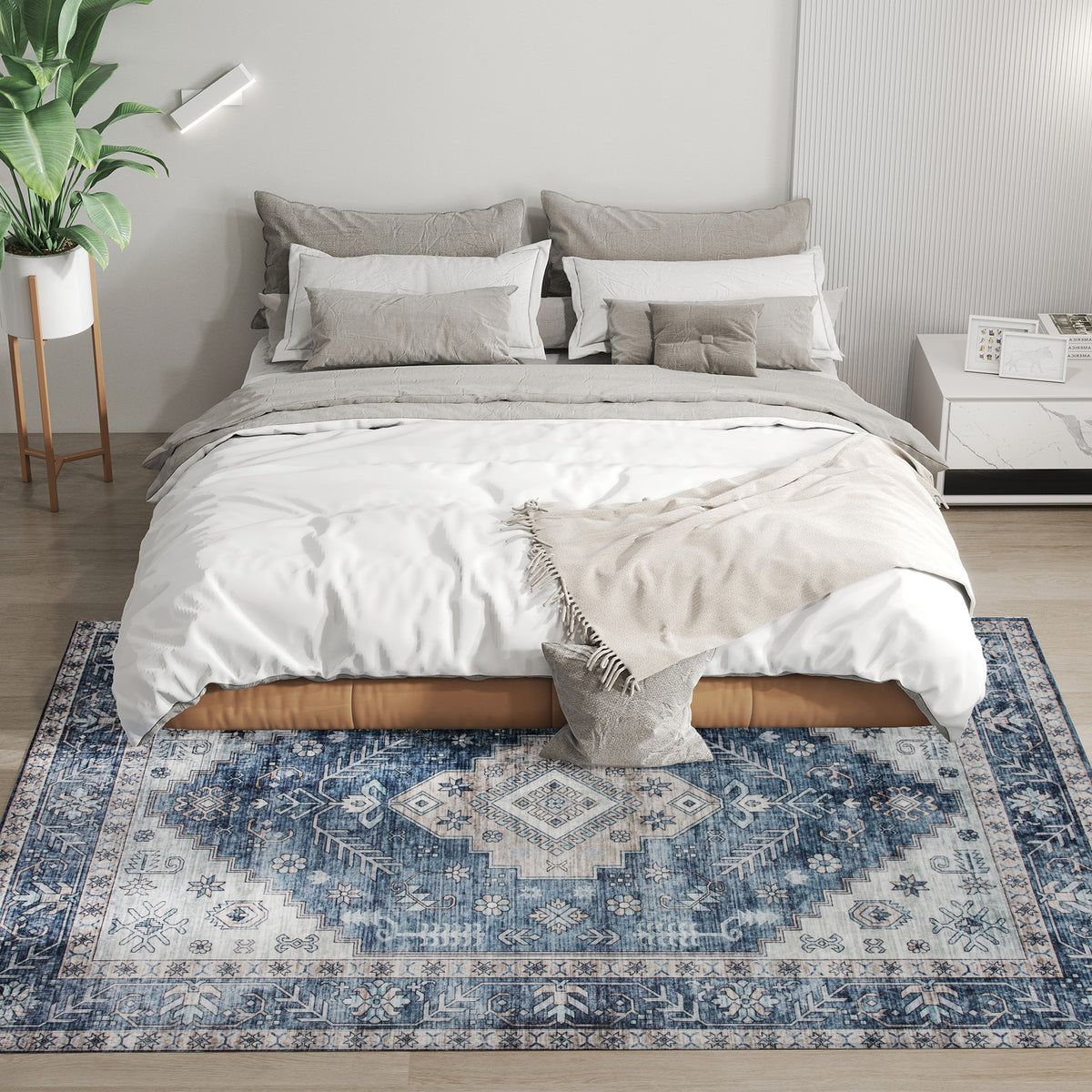 6x9 Area Rug, Vintage Machine Washable Rug, Non-Slip Floor Carpet for Living Room, Bedroom, Dining Room, Blue