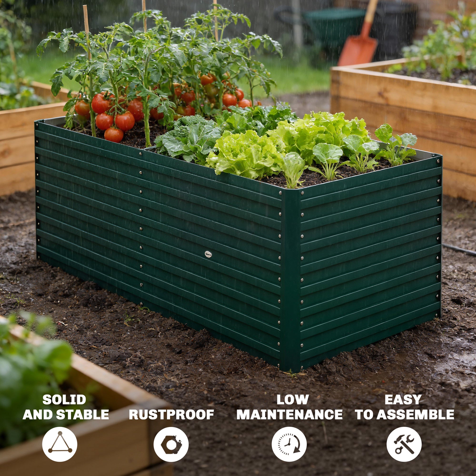 8' x 4' x 2' Raised Garden Bed, Galvanized Planter Box for Growing Flowers, Herbs and Vegetables, Green