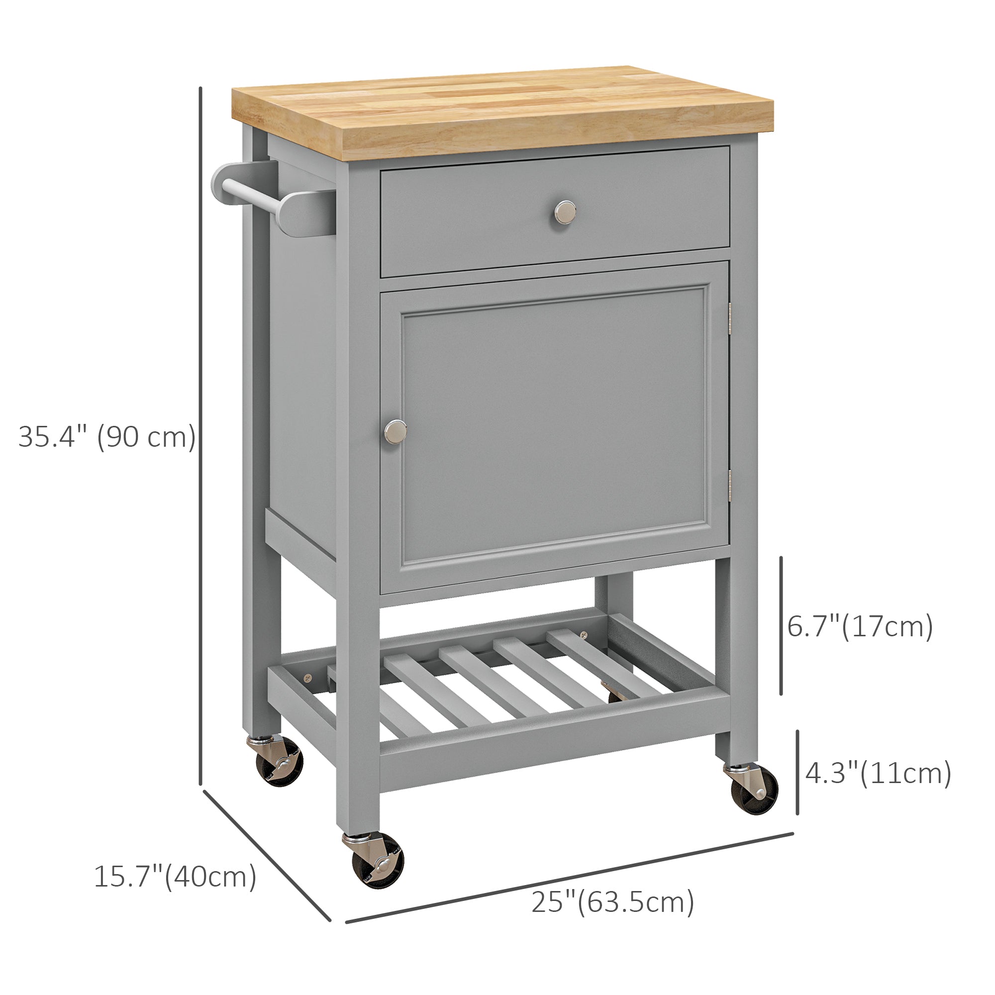 Kitchen Cart on Wheels, Rolling Kitchen Island Cart with Wood Top, Towel Rack, Drawer and Shelf for Dining Area, White