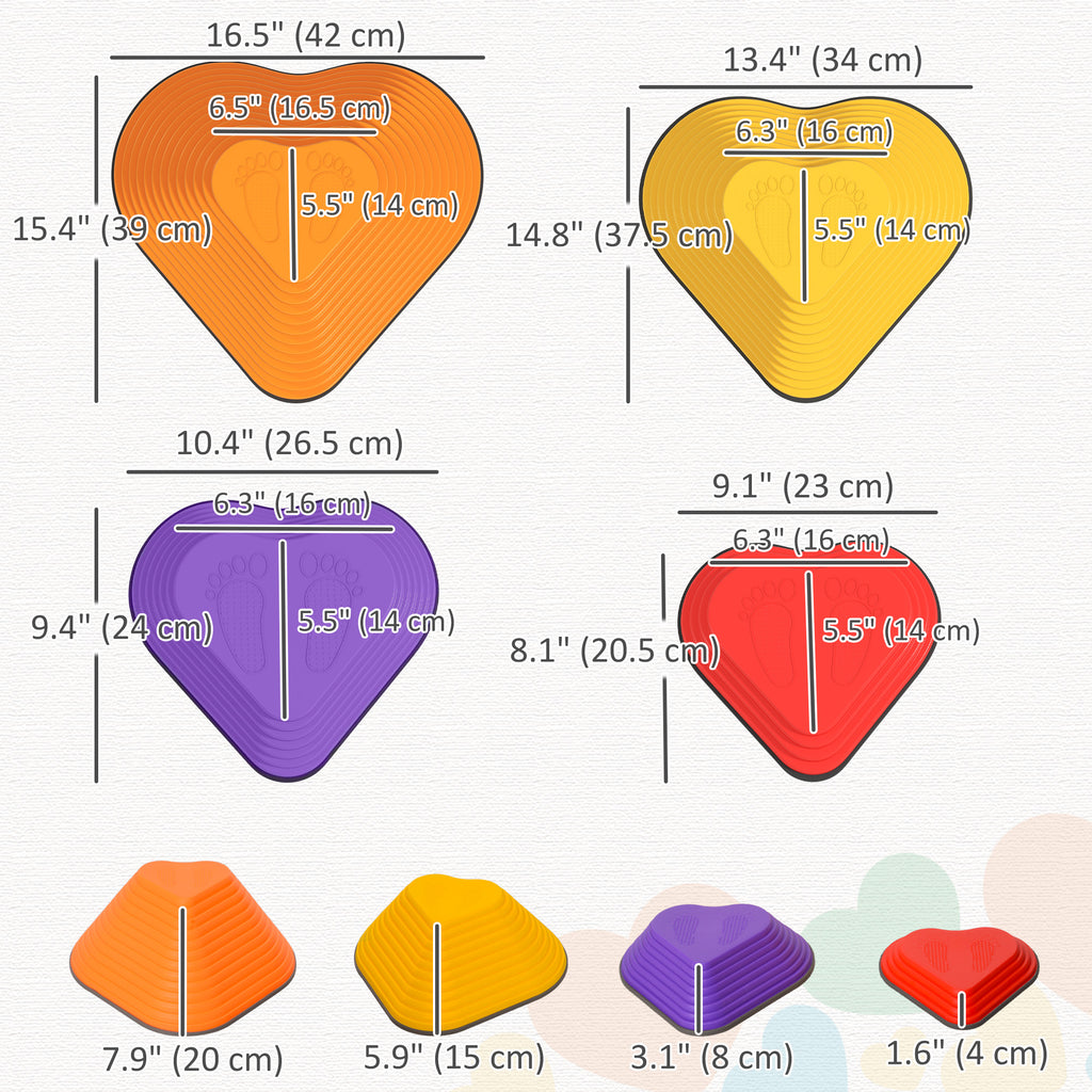 Qaba 11PCs Non-Slip Stackable Kids Stepping Stones, Heart-Shaped