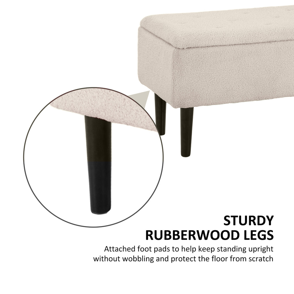 Modern Storage Bench, Ottoman with Storage and Lamb's Wool Upholstery for Living Room, Bedroom, Cream White