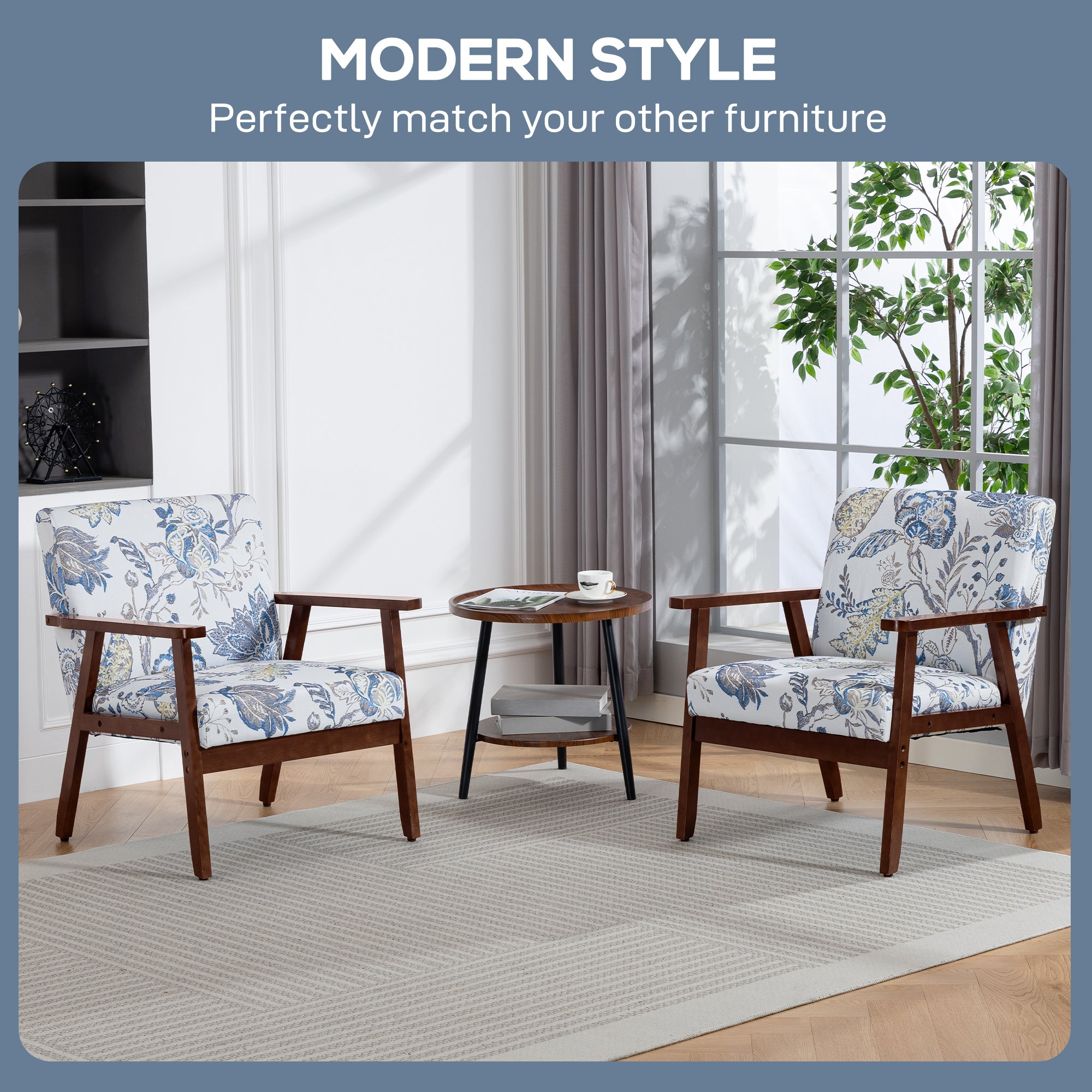 Modern Accent Chairs with Cushioned Seat, Upholstered Linen-Feel Armchair for Bedroom, Living Room, Multicolored