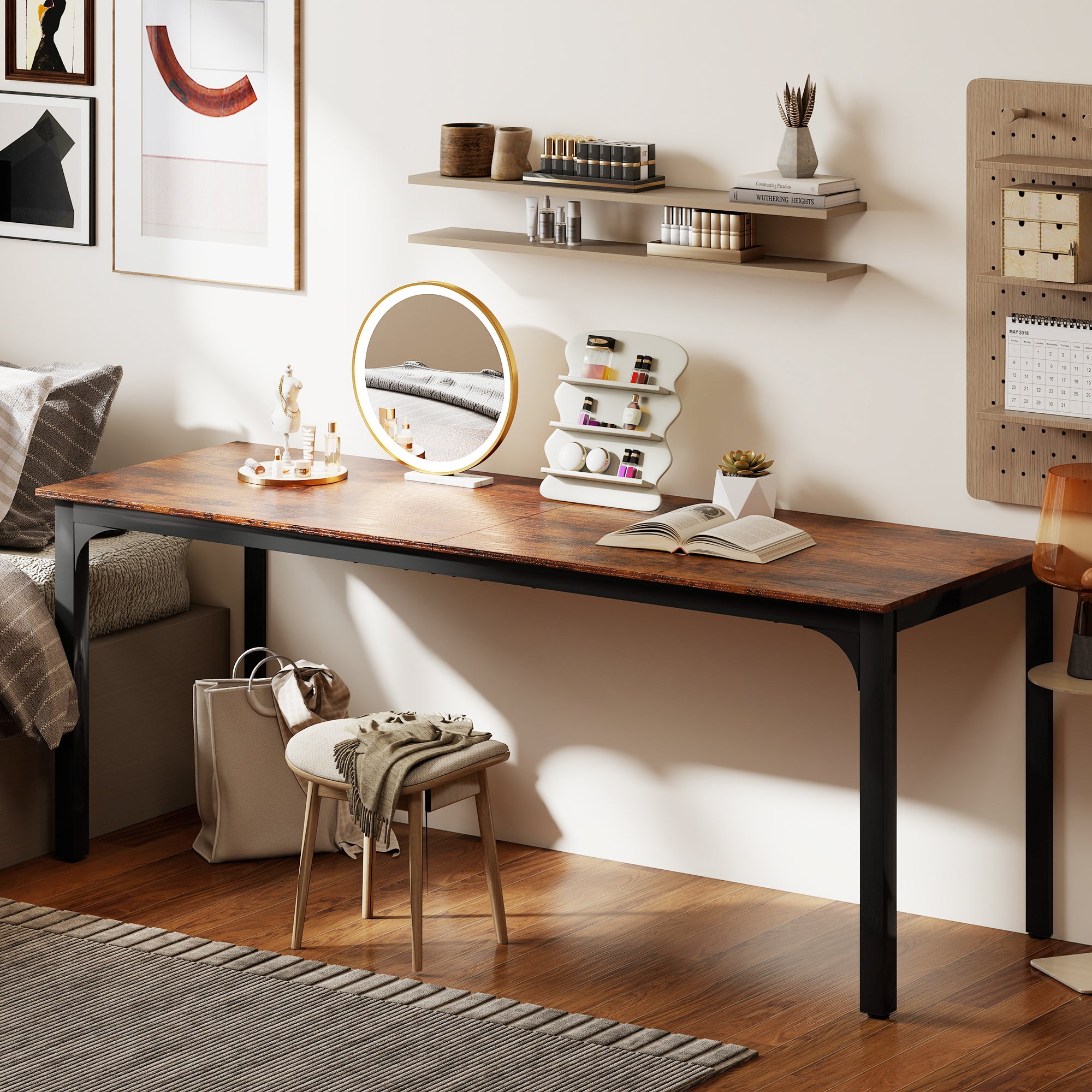 71" Computer Desk, Desktop Desk with Metal Legs, Rustic Brown