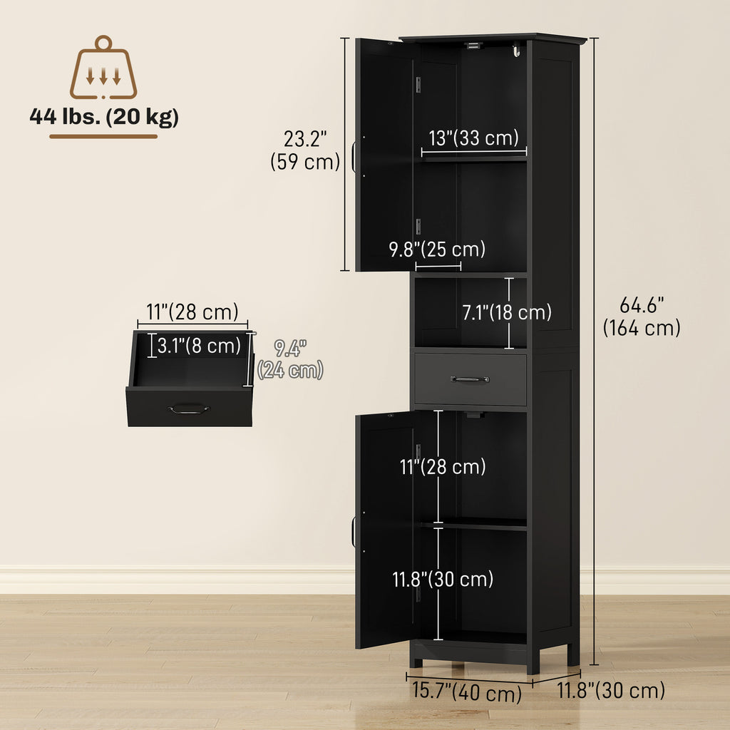 Modern Bathroom Cabinet, Narrow Bathroom Vanities with Open Shelf Drawer Recessed Doors and Adjustable Shelves White