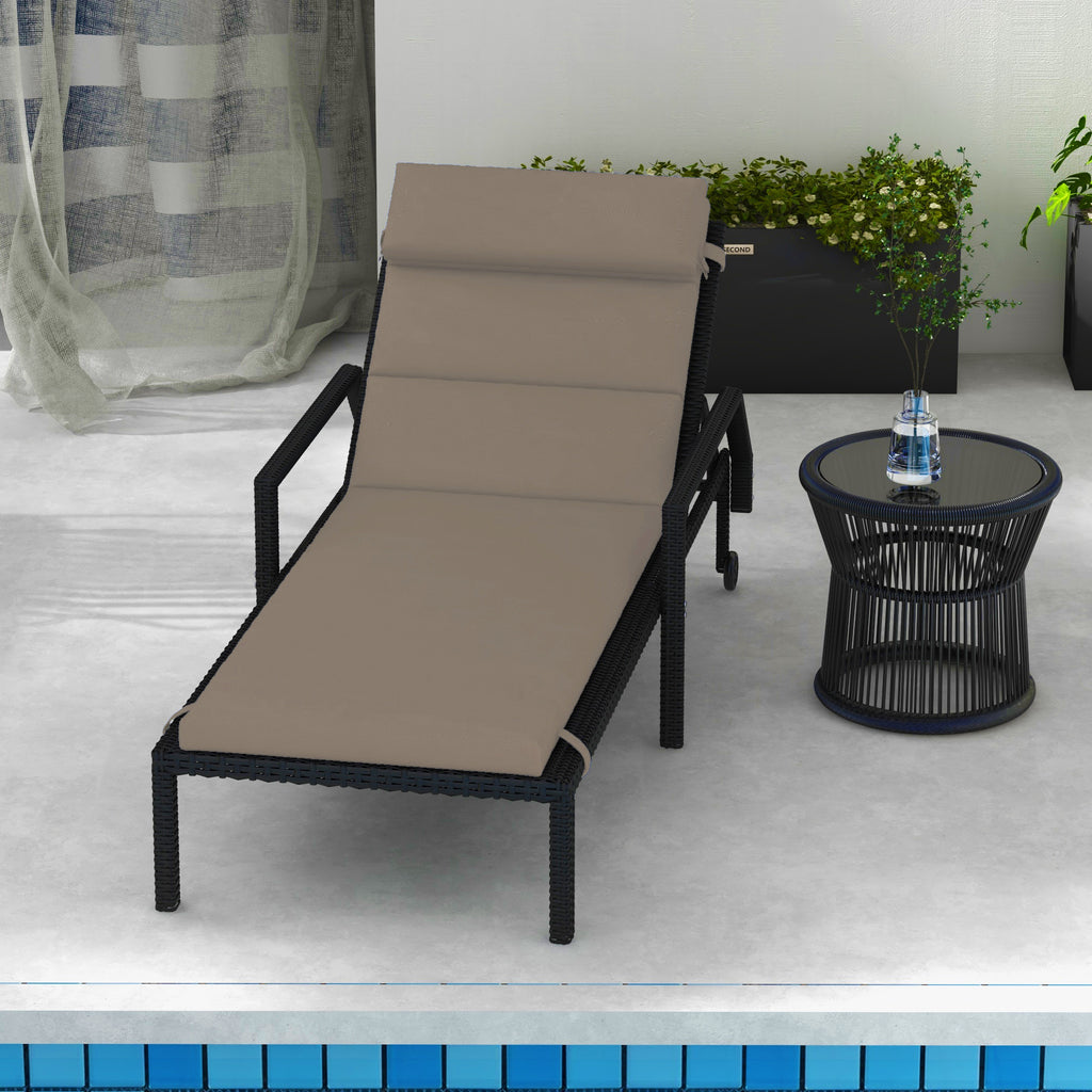Patio Chaise Lounge Chair Cushion Replacement Sun Lounger Pads with Headrest and Ties, Dark Grey