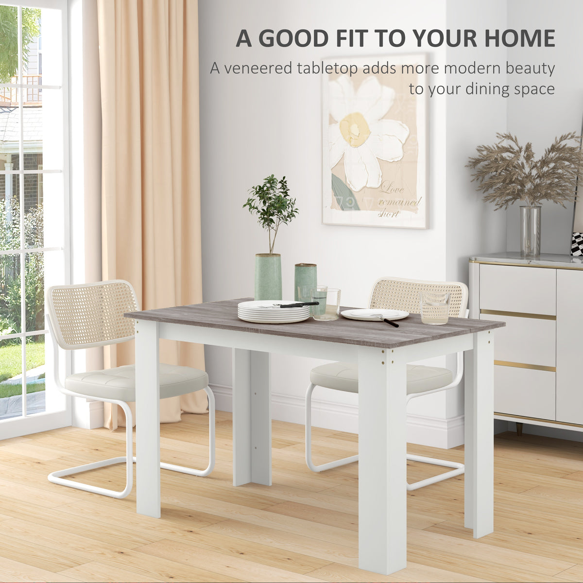 47" Kitchen Table for 4-6 People, Dining Table with Wood Effect for Dining Room, Oak