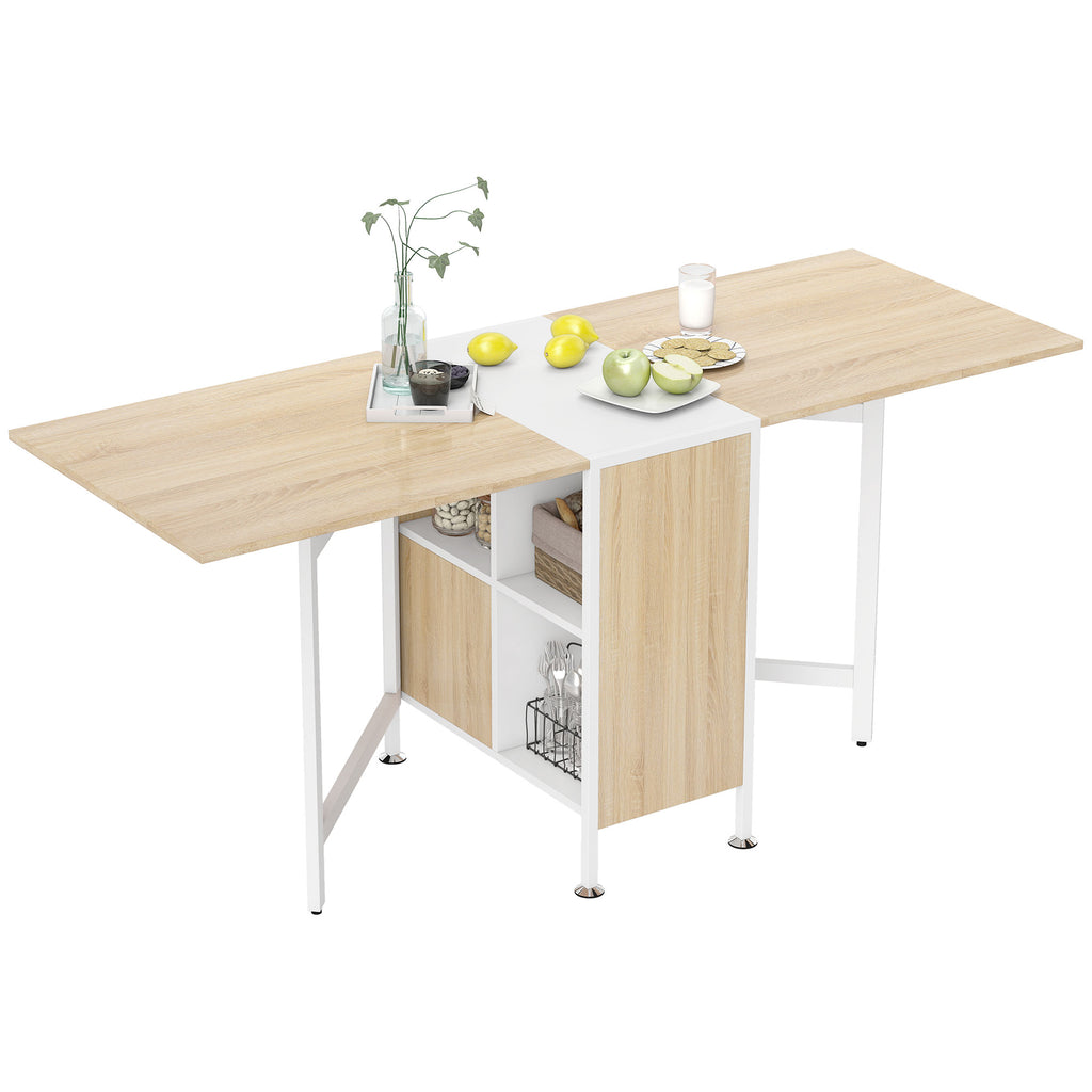 Multi-use Space Saving Folding Dining Table with Hideaway Shelves for Kitchen, Dining, Study and Office