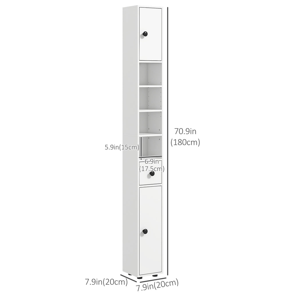 71" Tall Bathroom Storage Cabinet, Narrow Bathroom Cabinet with Open Shelves, 2 Door Cabinets, Adjustable Shelves, for Kitchen, Hallway, Living Room, White