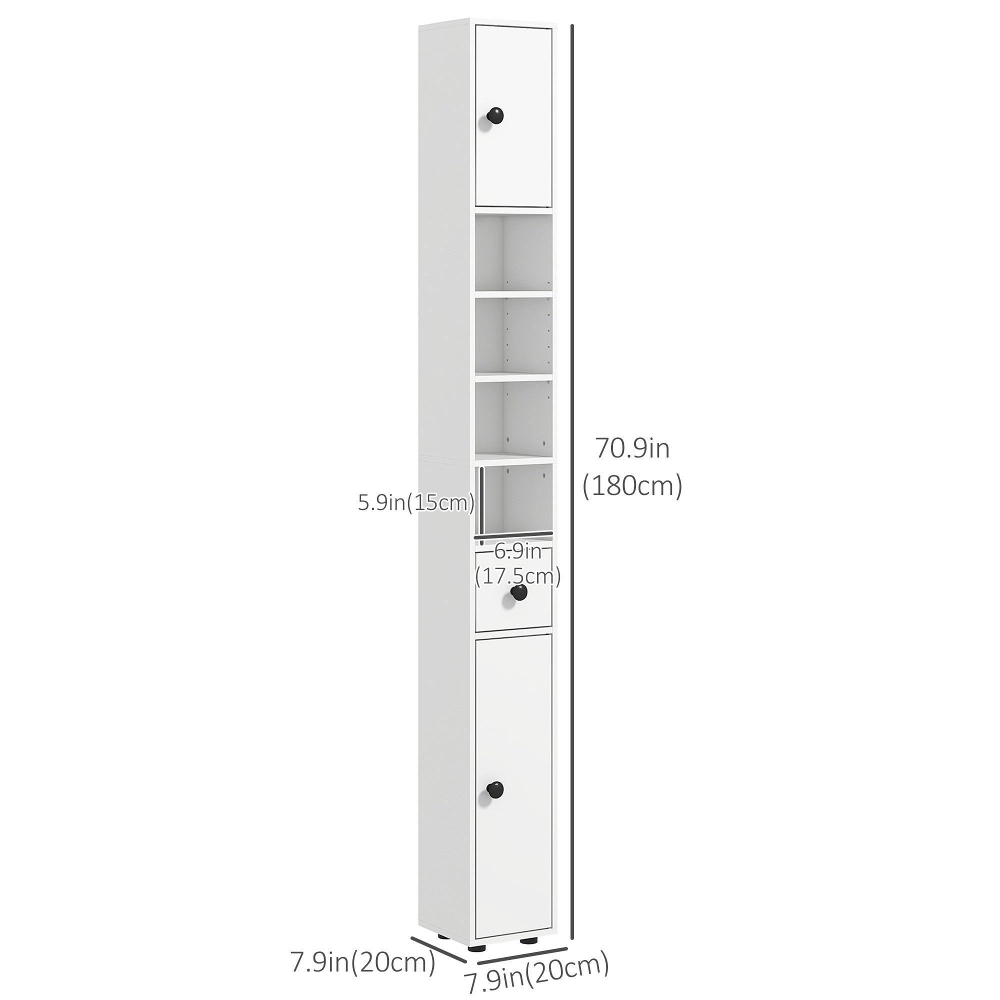 71" Tall Bathroom Storage Cabinet, Narrow Bathroom Cabinet with Open Shelves, 2 Door Cabinets, Adjustable Shelves, for Kitchen, Hallway, Living Room, White