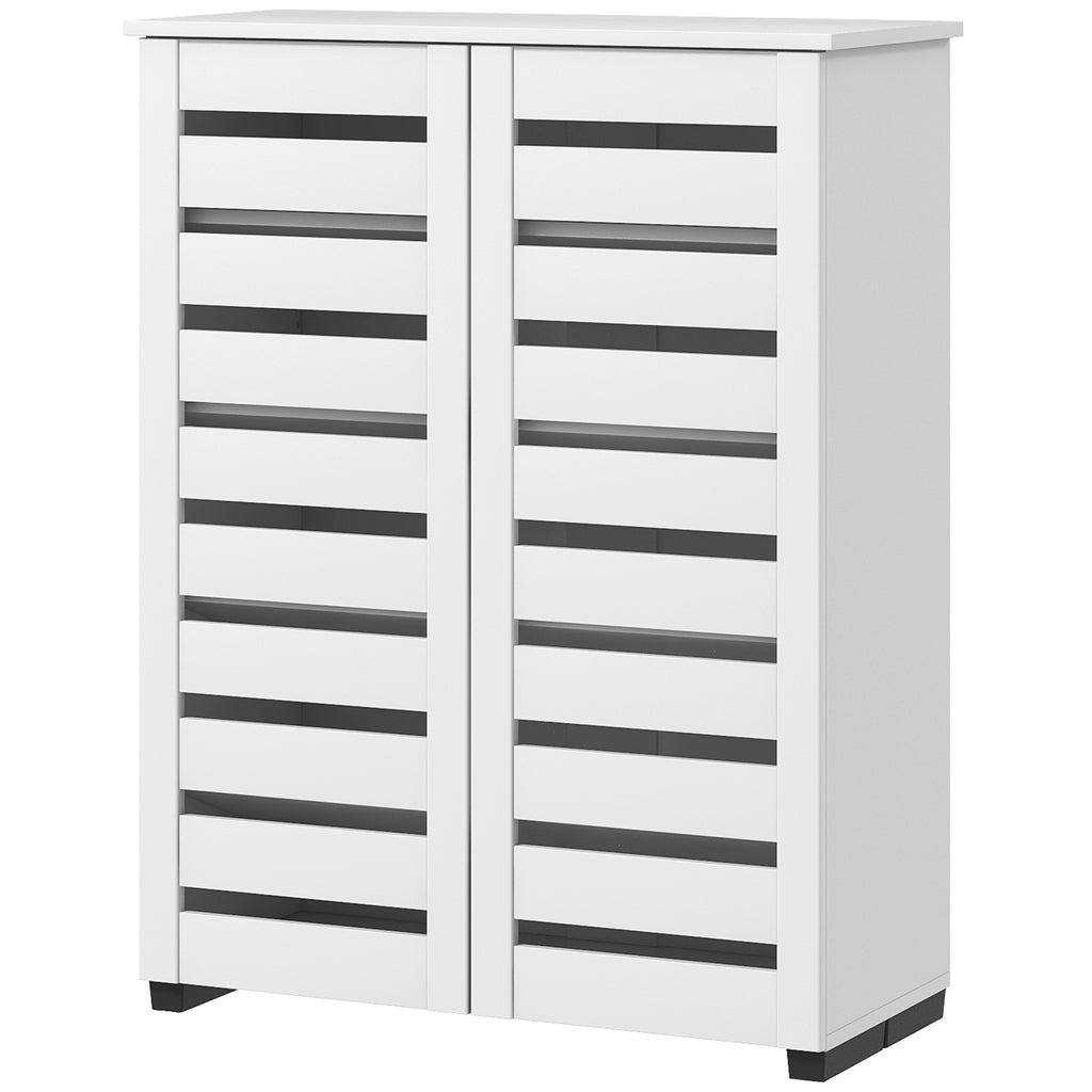 Shoe Storage Cabinet, Shoe Cabinet with 2 Slatted Doors for 15 Pairs of Shoes, Black