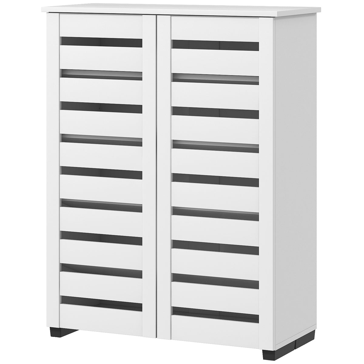 Shoe Storage Cabinet, Shoe Cabinet with 2 Slatted Doors for 15 Pairs of Shoes, Black