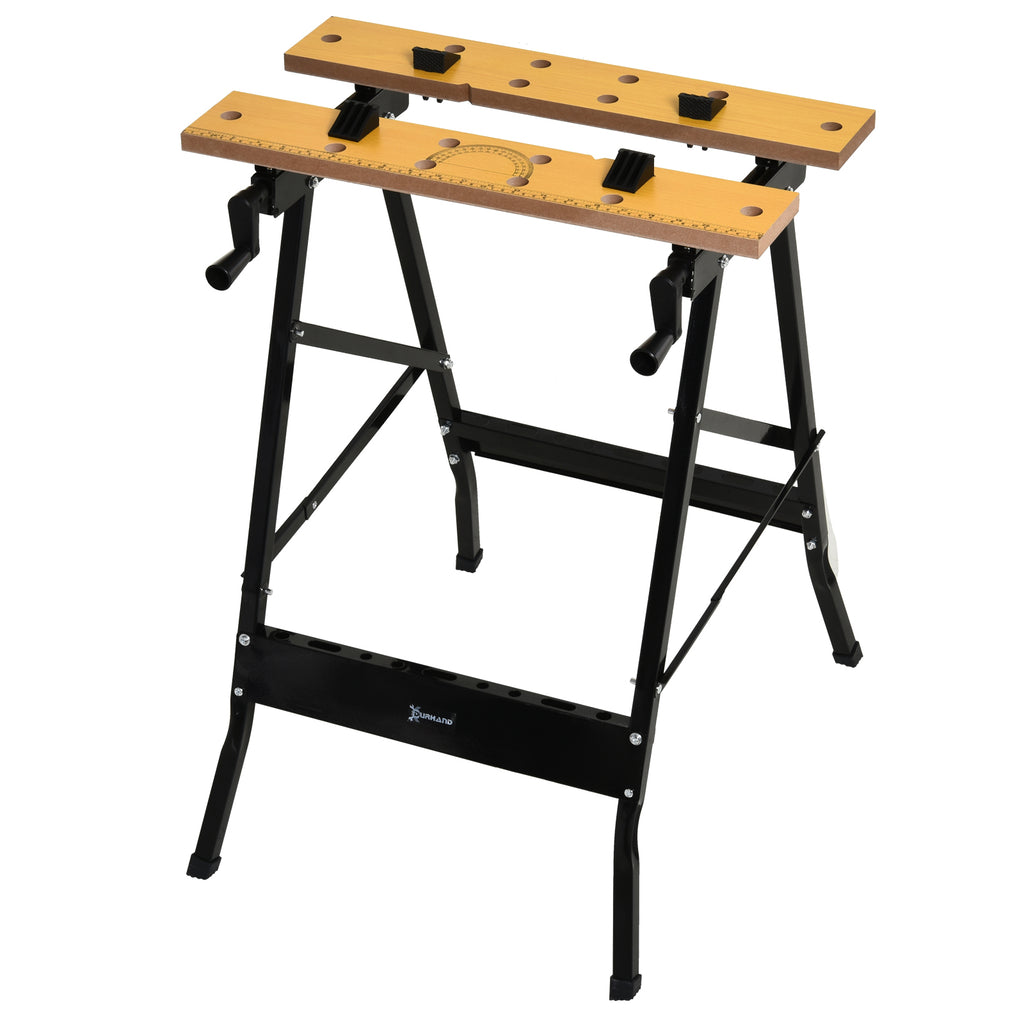 Foldable Work Bench w/ 4 Adjustable Clamps, Carpenter Saw Table, MDF Surface, Steel Frame, Portable Work Bench 100kg/220lbs Capacity, Black