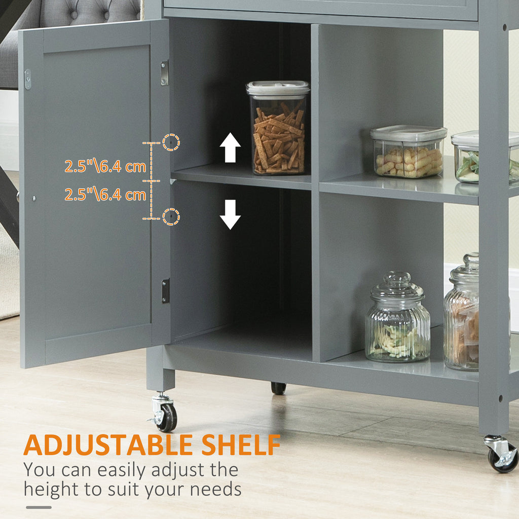Rolling Kitchen Cart with Wood Top and Drawer, Kitchen Island on Wheels for Dining Room, Grey