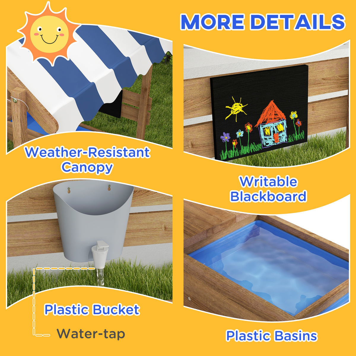 Outdoor Wooden Sandbox with Cover for 3-7 Years Old, Backyard, Brown