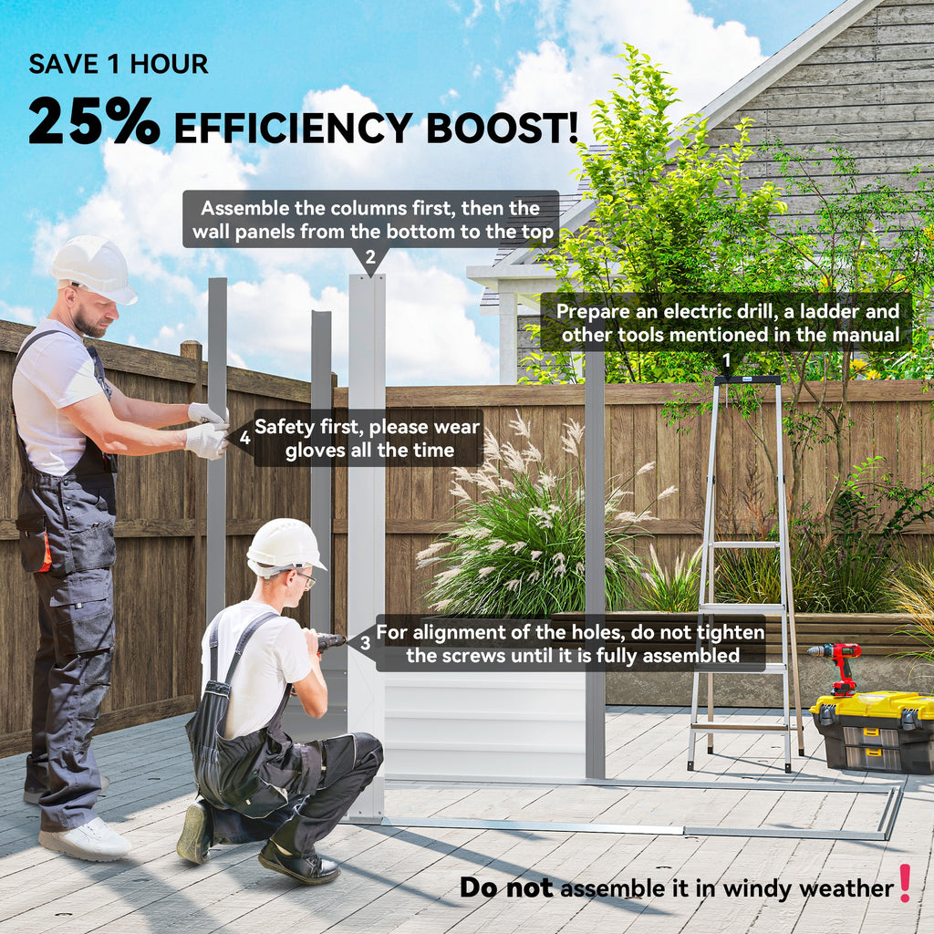7.7' x 6.5' Outdoor Metal Garden Shed House Hut Gardening Tool Storage with Ventilation, Light Grey