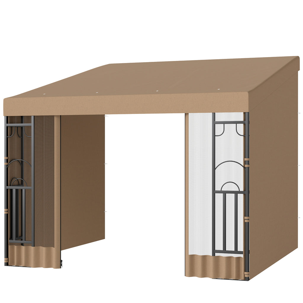 10' x 13' Wall Pergola, Outdoor Gazebo with 2 Curtains and 2 Nettings, UV Resistant, for Patio, Deck, Khaki