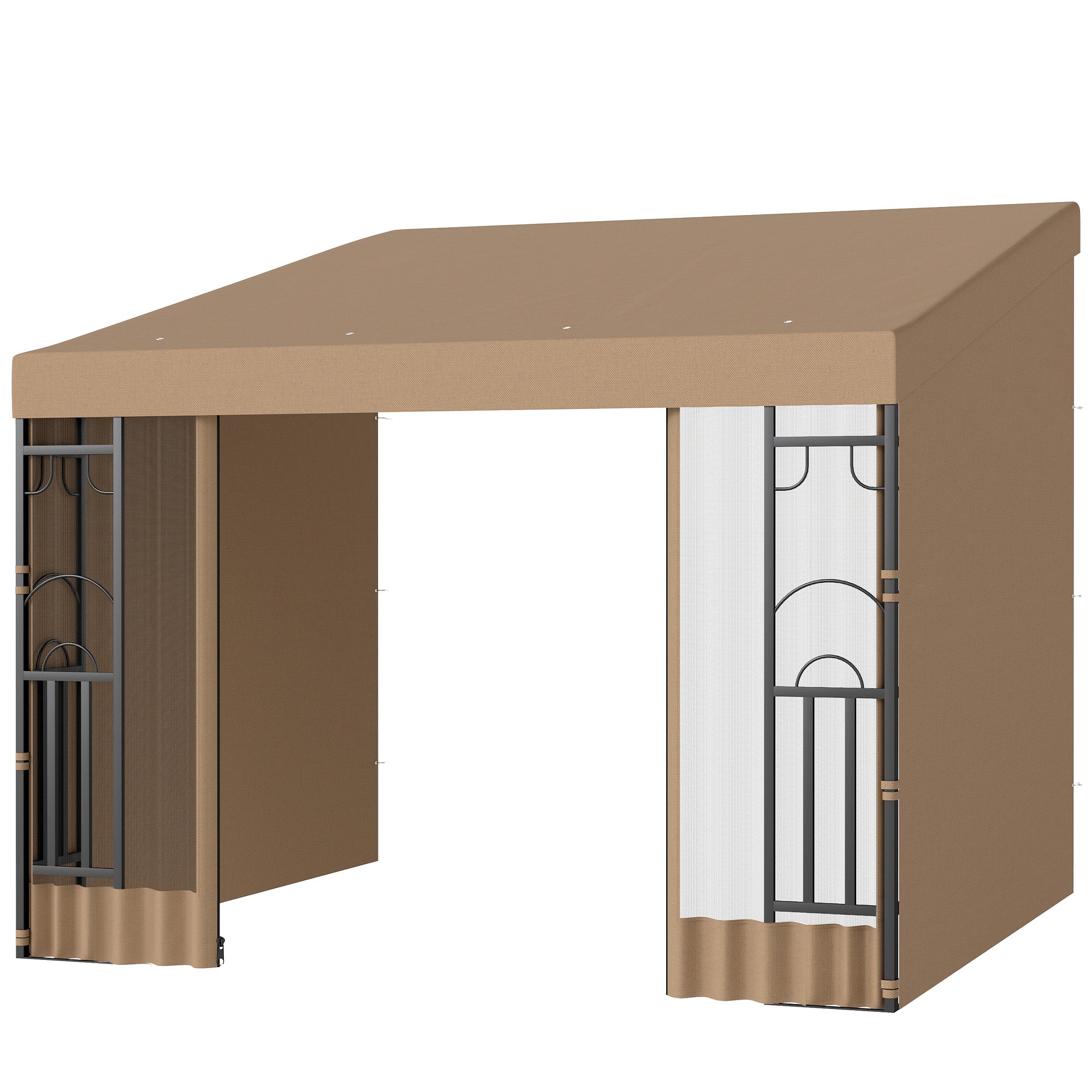 10' x 13' Wall Pergola, Outdoor Gazebo with 2 Curtains and 2 Nettings, UV Resistant, for Patio, Deck, Khaki