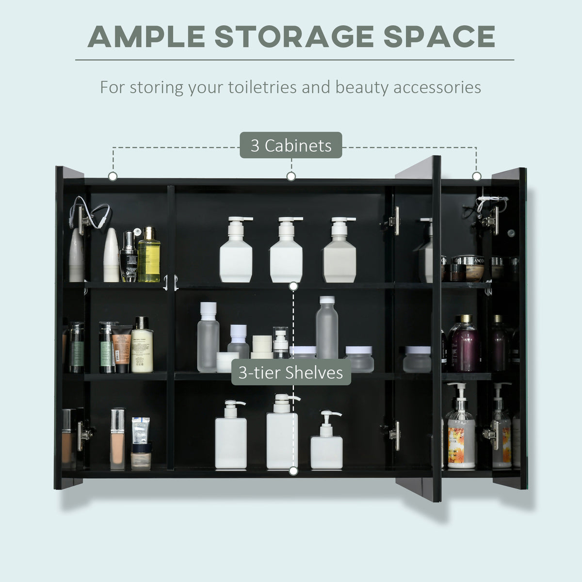LED Medicine Cabinet with Mirror, Wall Mounted Bathroom Mirror Cabinet with Adjustable Shelves, High Gloss Black