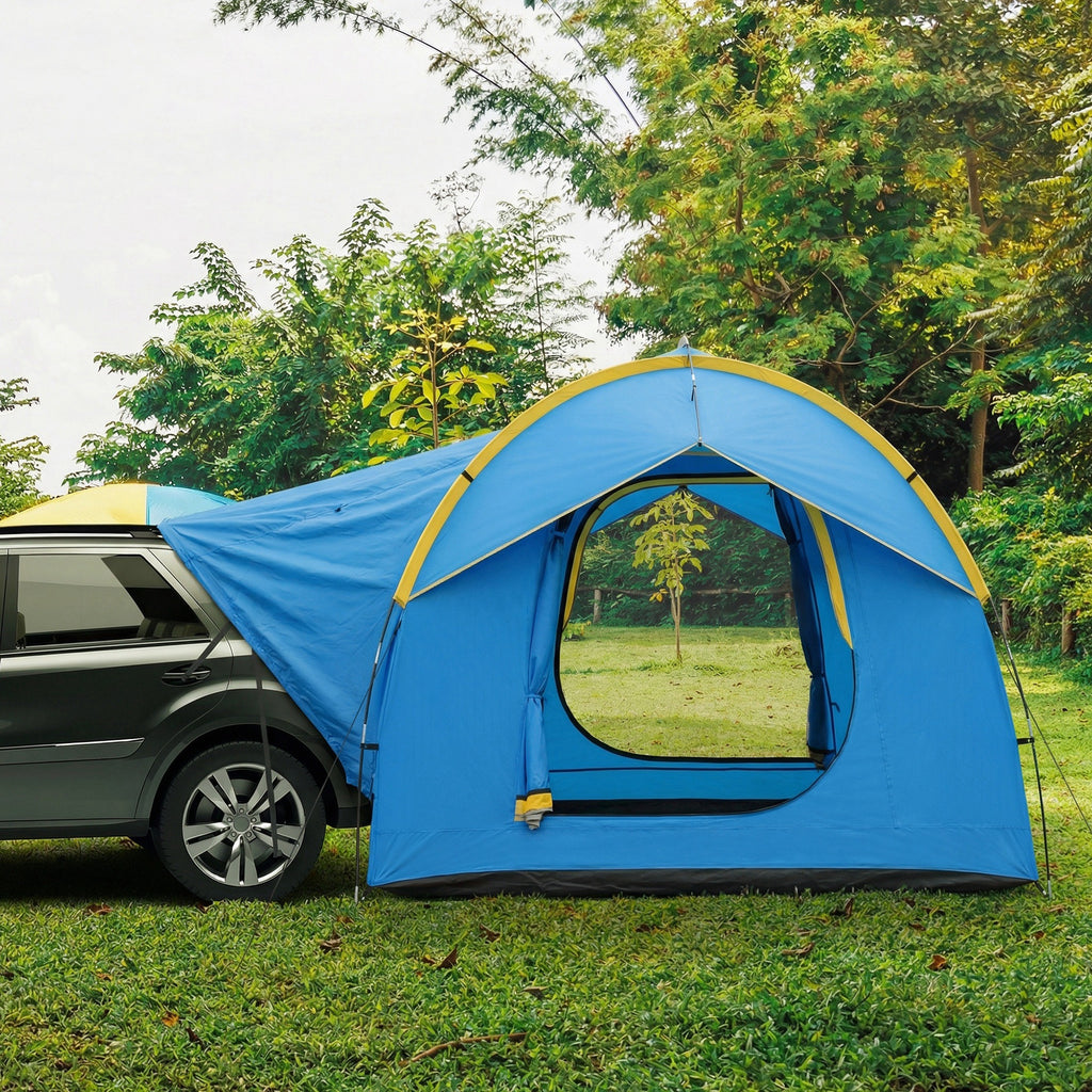 3000mm Waterproof SUV Tent, Car Tent with 3 Doors and Mesh Window, for 5-6 Person Camping Travel, Blue and Orange