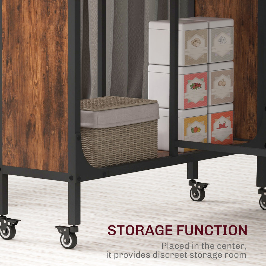 Folding Dining Table, Extendable Kitchen Table for Small Spaces with Storage Shelf and 6 Wheels, Rustic Brown