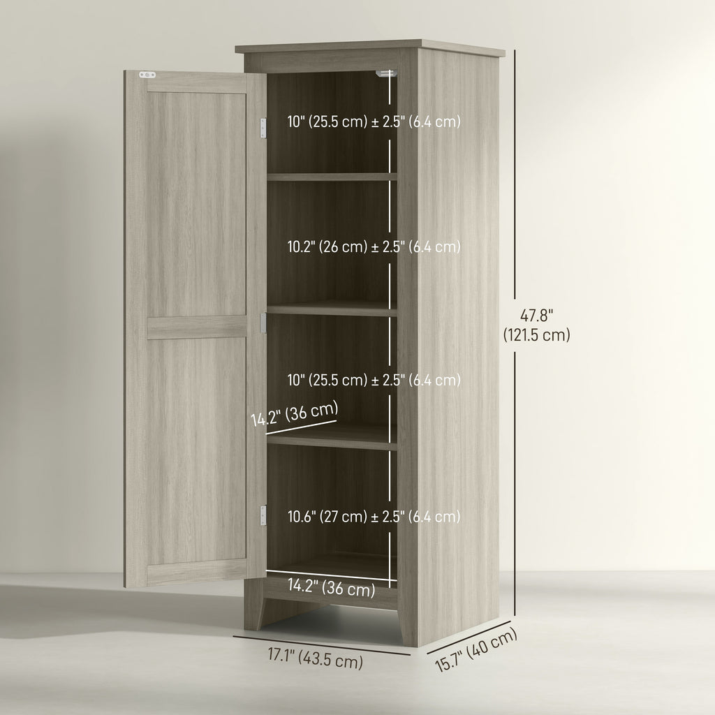 48" Kitchen Pantry Storage Cabinet w/ Barn Door, Kitchen Pantry Cabinet w/ Adjustable Shelves, Grey Wood Grain