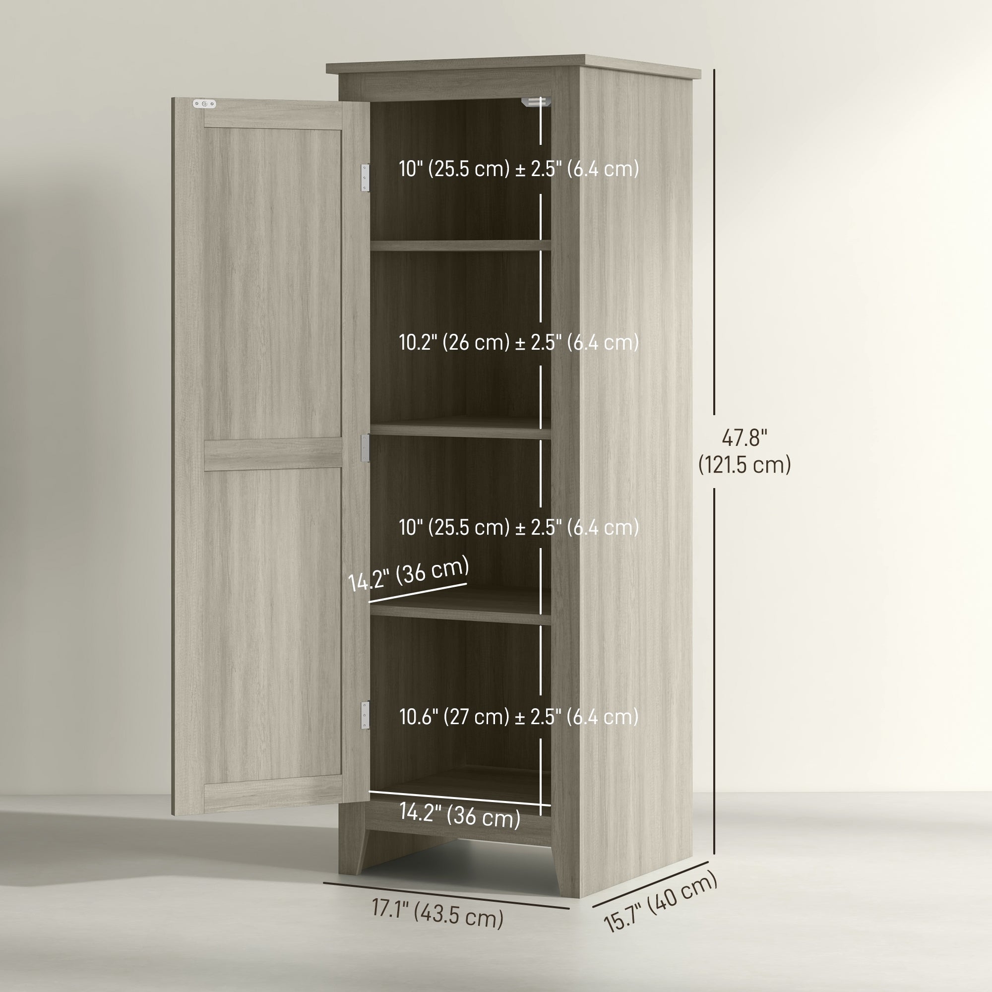 48" Kitchen Pantry Storage Cabinet w/ Barn Door, Kitchen Pantry Cabinet w/ Adjustable Shelves, Grey Wood Grain