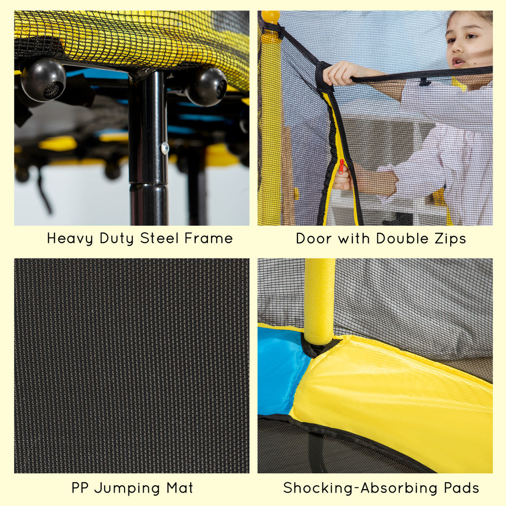 Qaba 4.6FT Trampoline for Kids with Enclosure Net for Ages 3-6, Indoor Outdoor Use, Black