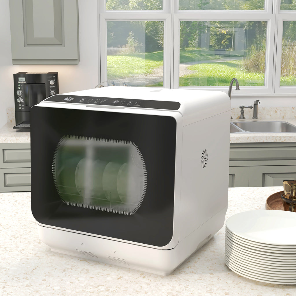 Portable Dishwasher, Counter Dishwasher with 4 Place Settings, 5 Washing Programs, Air-Dry Function, 6L Water Tank