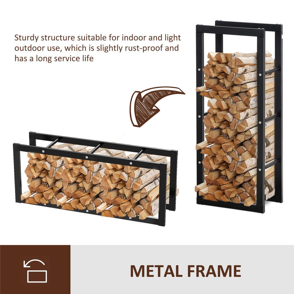 23.6" x 9.8" x 59.1" Firewood Rack Outdoor, Log Holder Fireplace Storage Rack with Handles and 220 lbs. Weight Capacity, Black