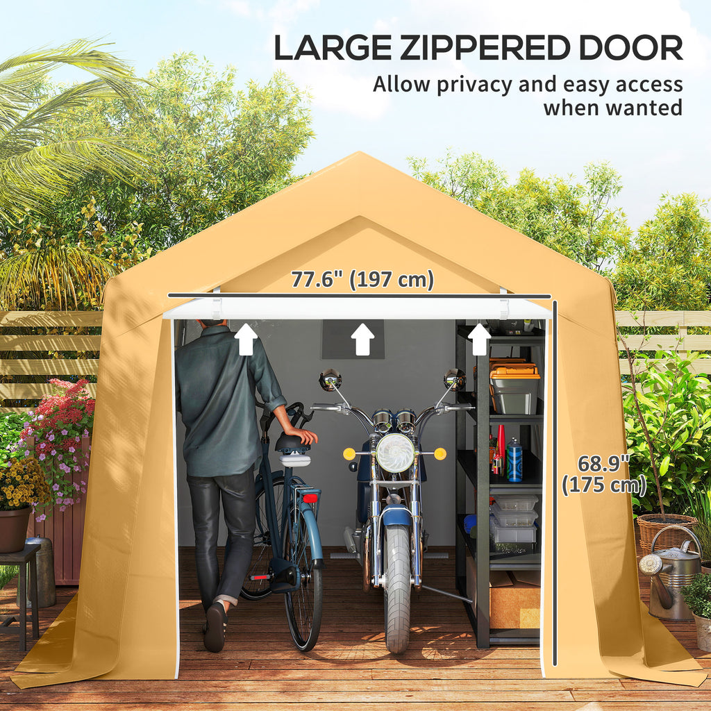 7' x 12' Outdoor Storage Shed Portable Garage with Roll-up Door for Motorcycle, Bike, Garden Tools, Beige