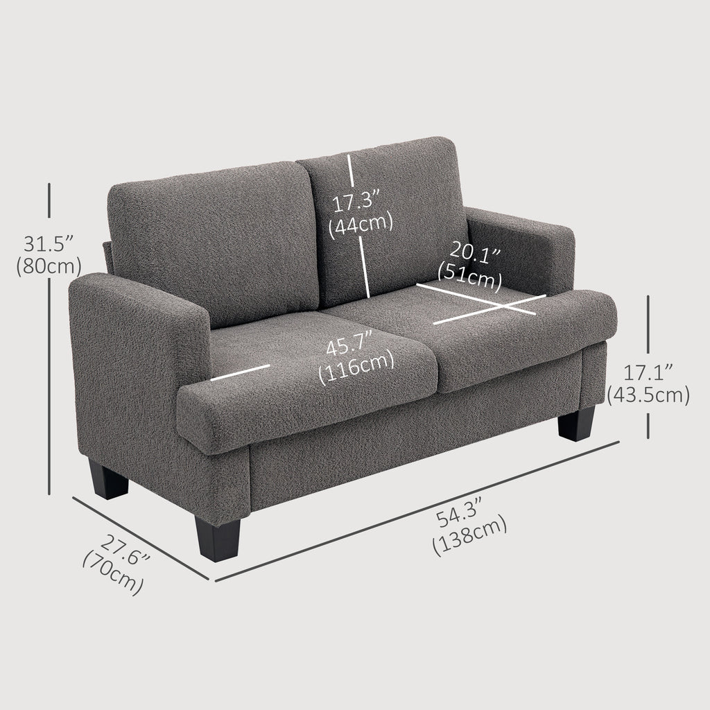 54.3" Loveseat Sofa, 2 Seater Sofa with Removable Cushions, Small Couch with Solid Wood Frame for Living Room, Dark Grey