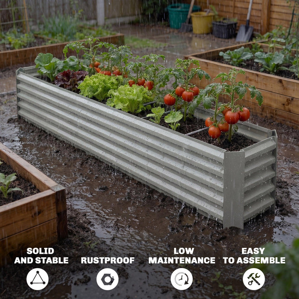 8 x 2.6 x 1.5ft Galvanized Raised Garden Bed, Reinforced Outdoor Planter Box with Open Bottom, Light Green