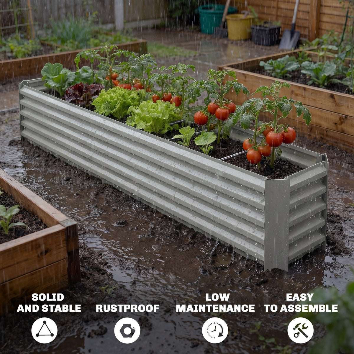 8 x 2.6 x 1.5ft Galvanized Raised Garden Bed, Reinforced Outdoor Planter Box with Open Bottom, Light Green