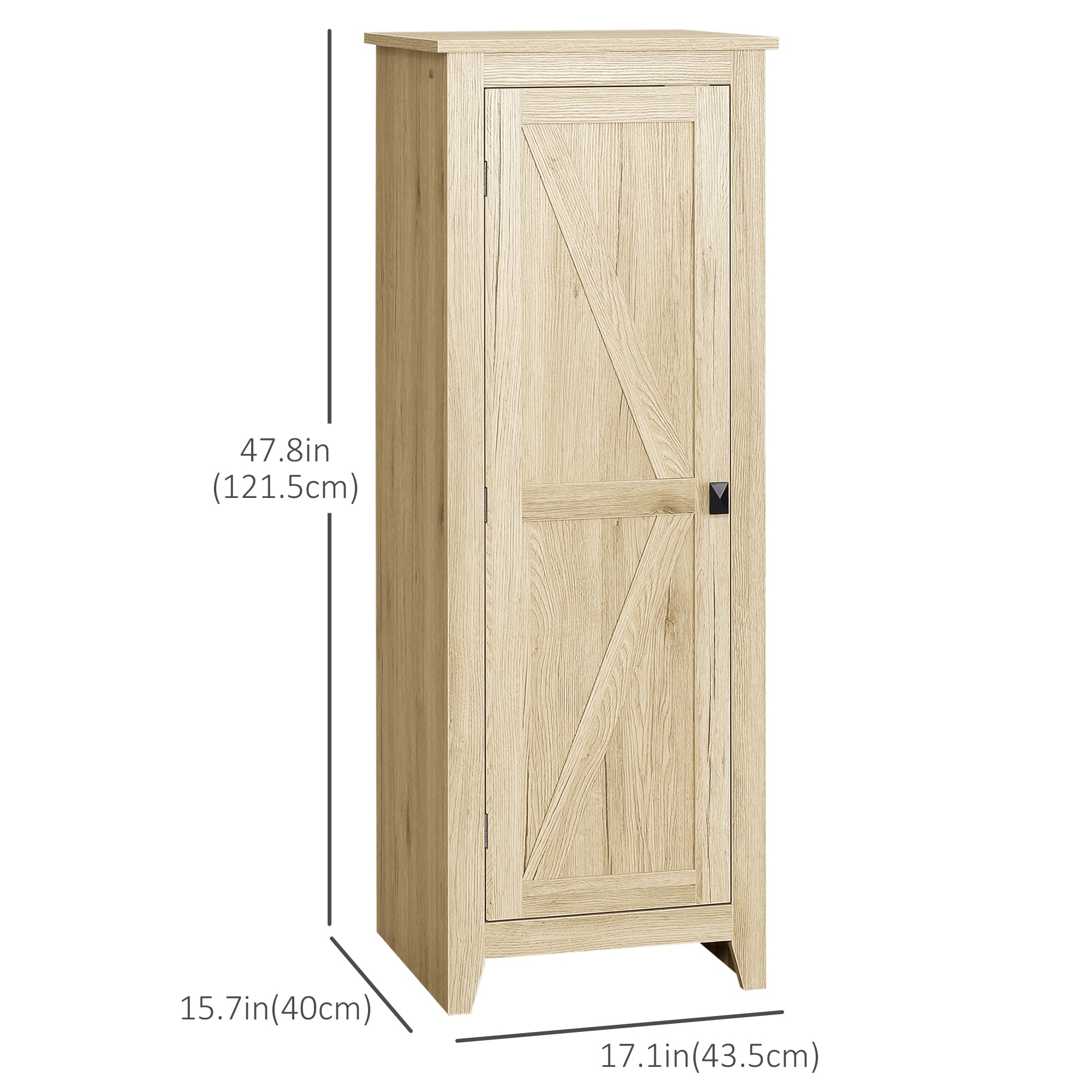 48" Farmhouse Kitchen Pantry Storage Cabinet with Barn Door, Kitchen Pantry Cabinet with Adjustable Shelves, Natural
